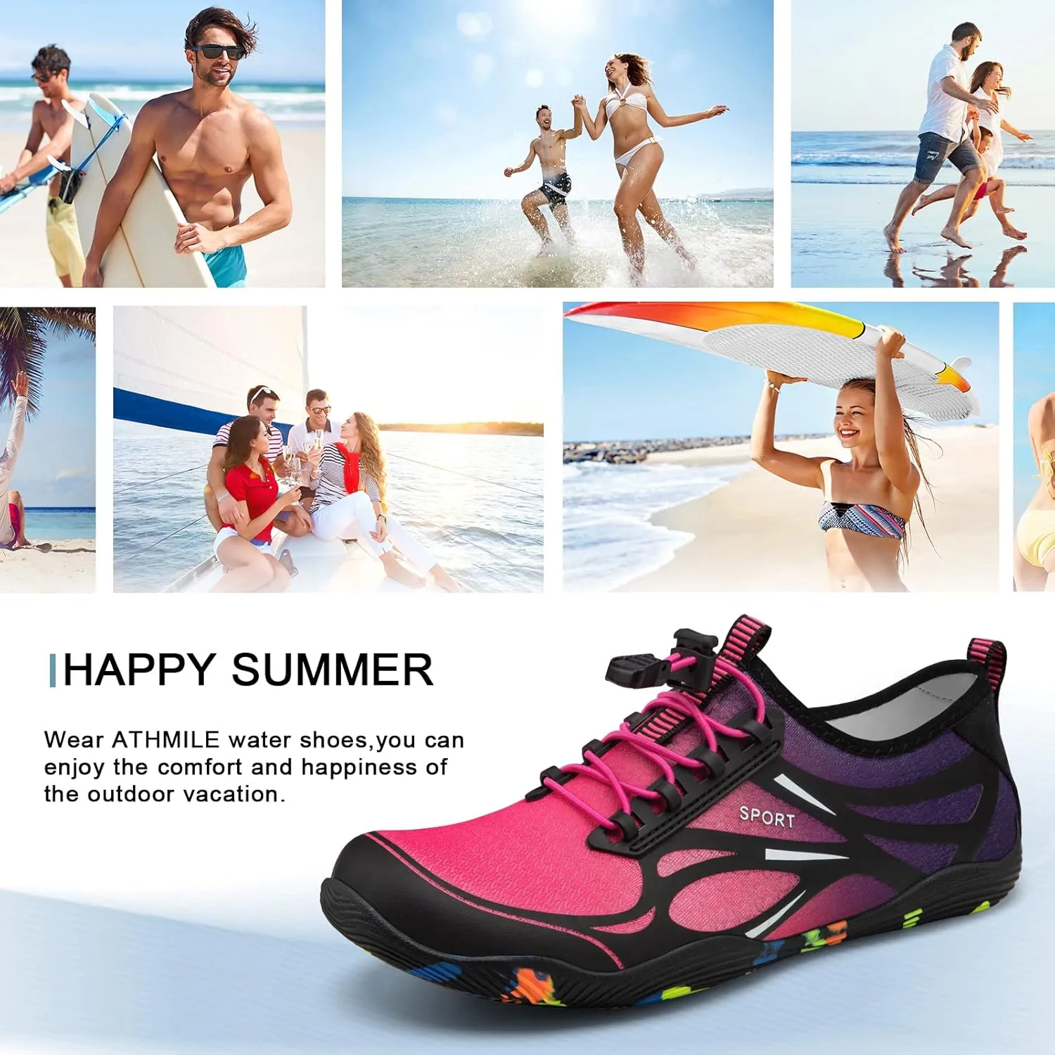 ATHMILE Water Shoes for Men Women River Shoes Adult Swim Beach Lake Pool Aqua Socks Barefoot Quick Dry for Hiking Surfing Kayaking Cruise Ship Essentials Cruise Ship Essentials
