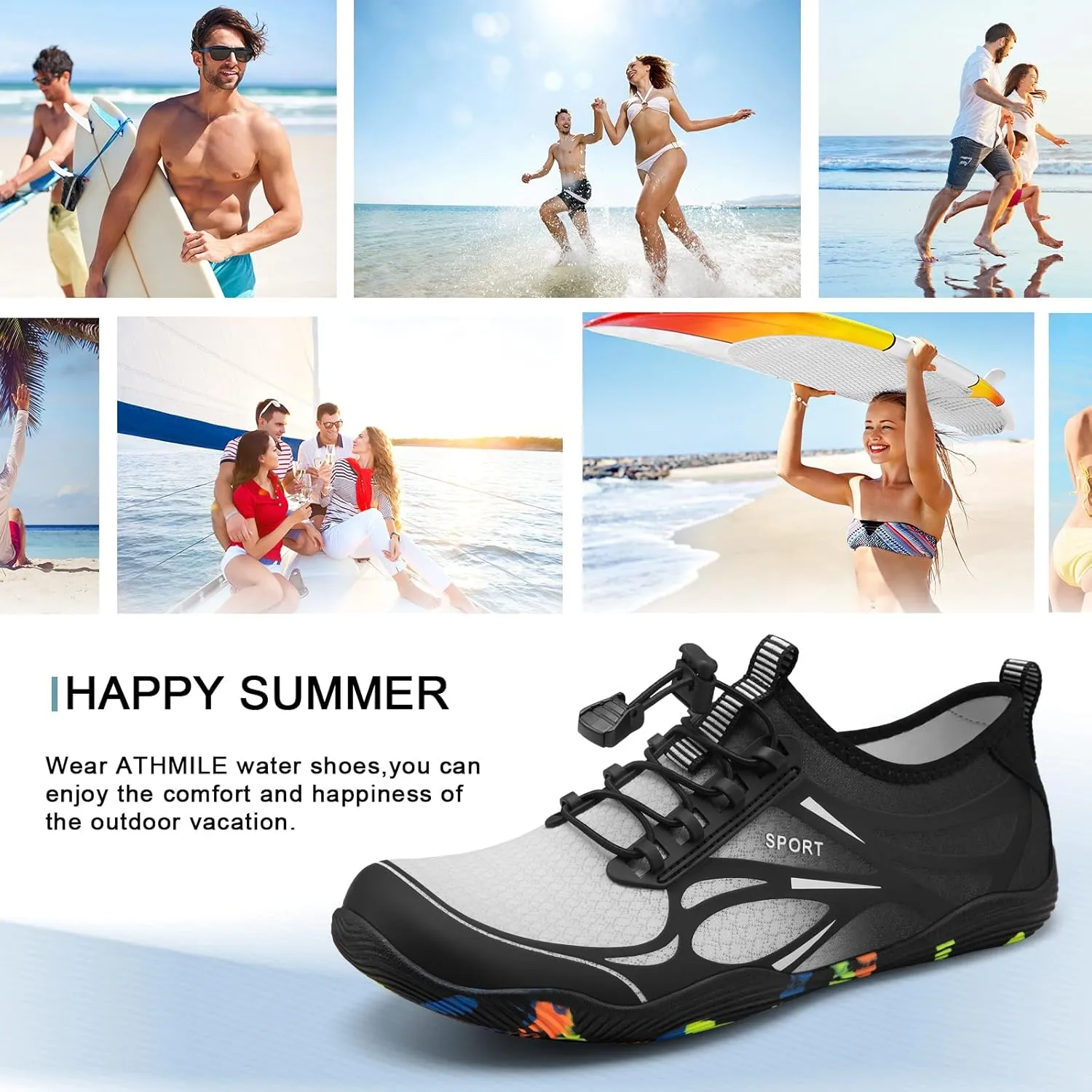 ATHMILE Water Shoes for Men Women River Shoes Adult Swim Beach Lake Pool Aqua Socks Barefoot Quick Dry for Hiking Surfing Kayaking Cruise Ship Essentials Cruise Ship Essentials