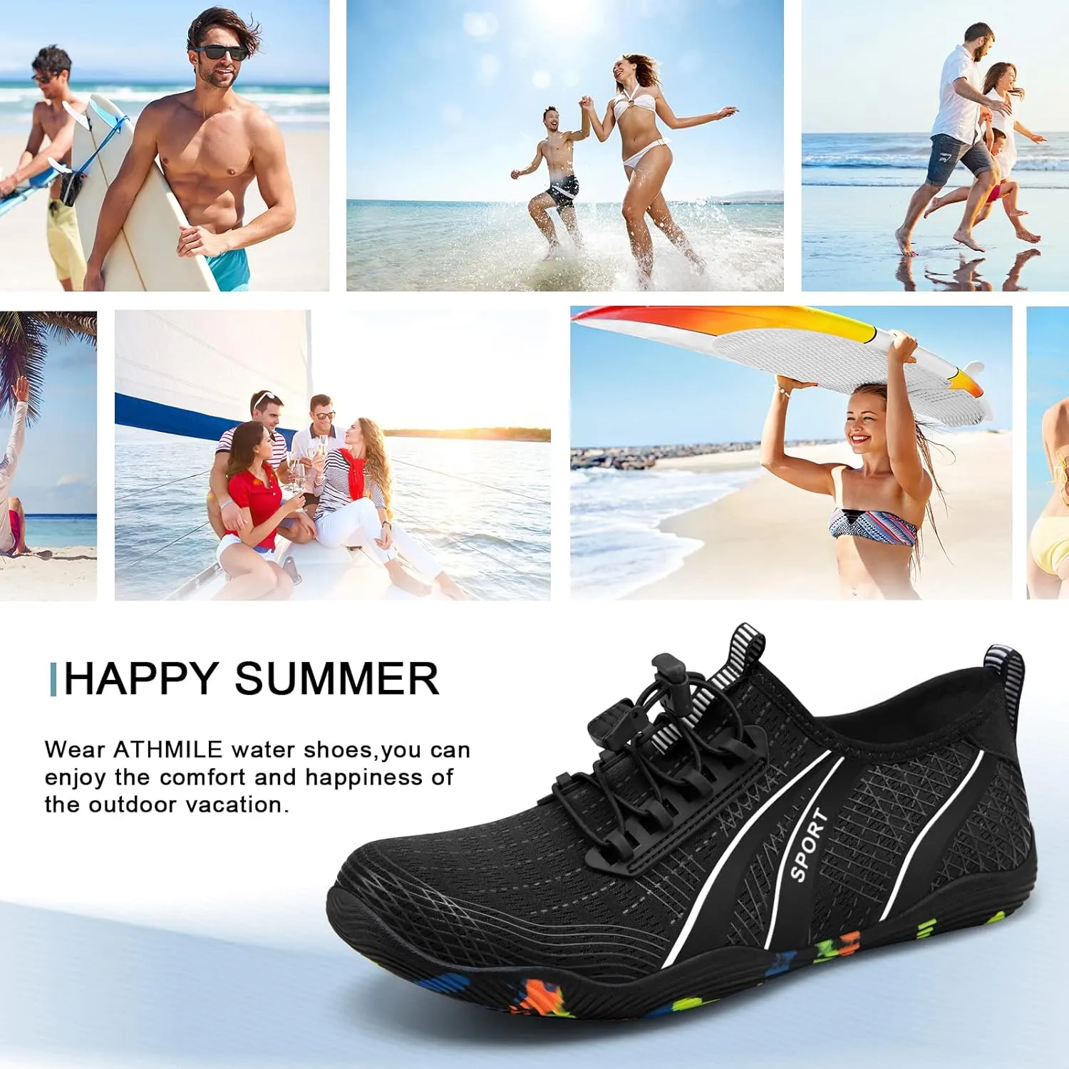 ATHMILE Water Shoes for Men Women River Shoes Adult Swim Beach Lake Pool Aqua Socks Barefoot Quick Dry for Hiking Surfing Kayaking Cruise Ship Essentials