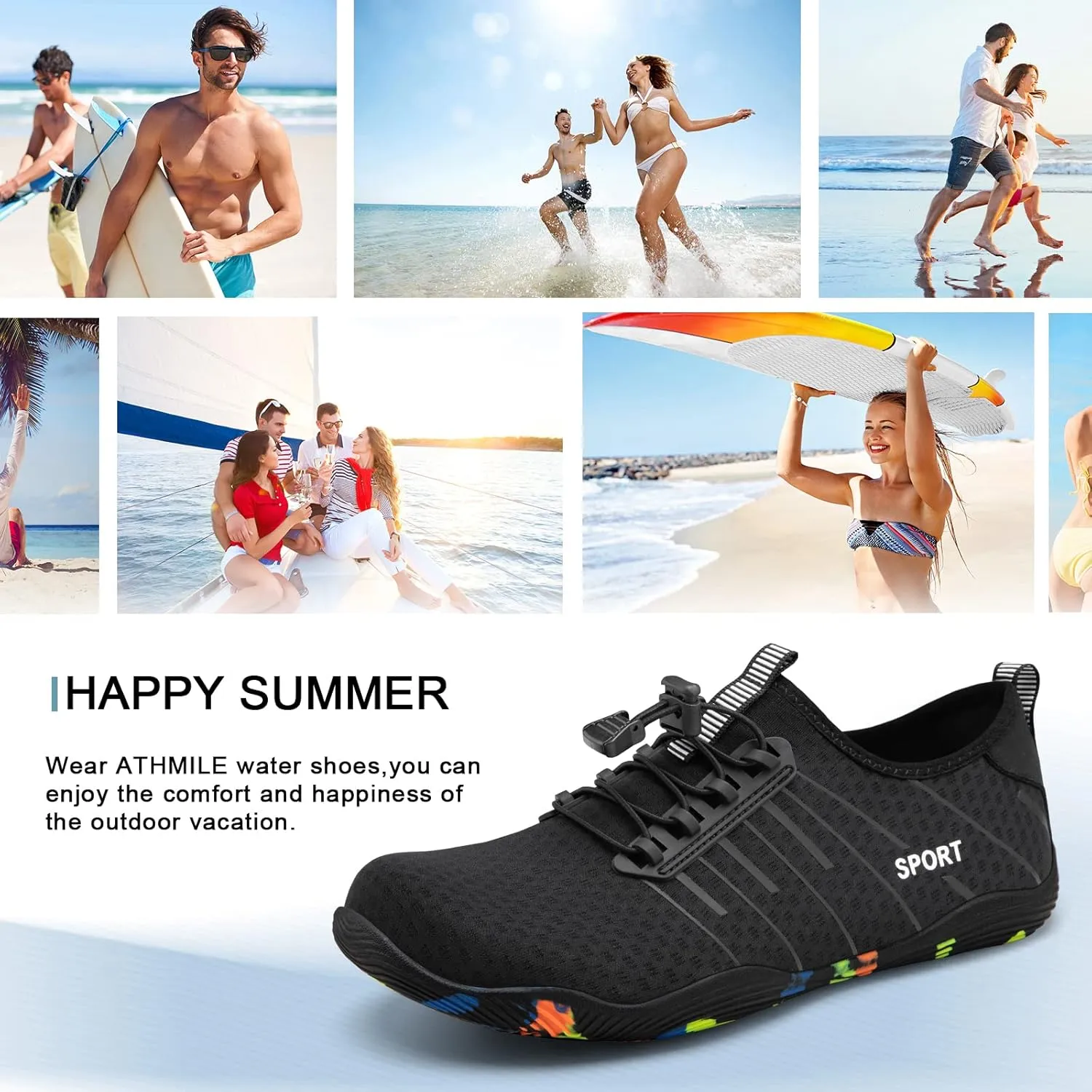 ATHMILE Water Shoes for Men Women River Shoes Adult Swim Beach Lake Pool Aqua Socks Barefoot Quick Dry for Hiking Surfing Kayaking Cruise Ship Essentials