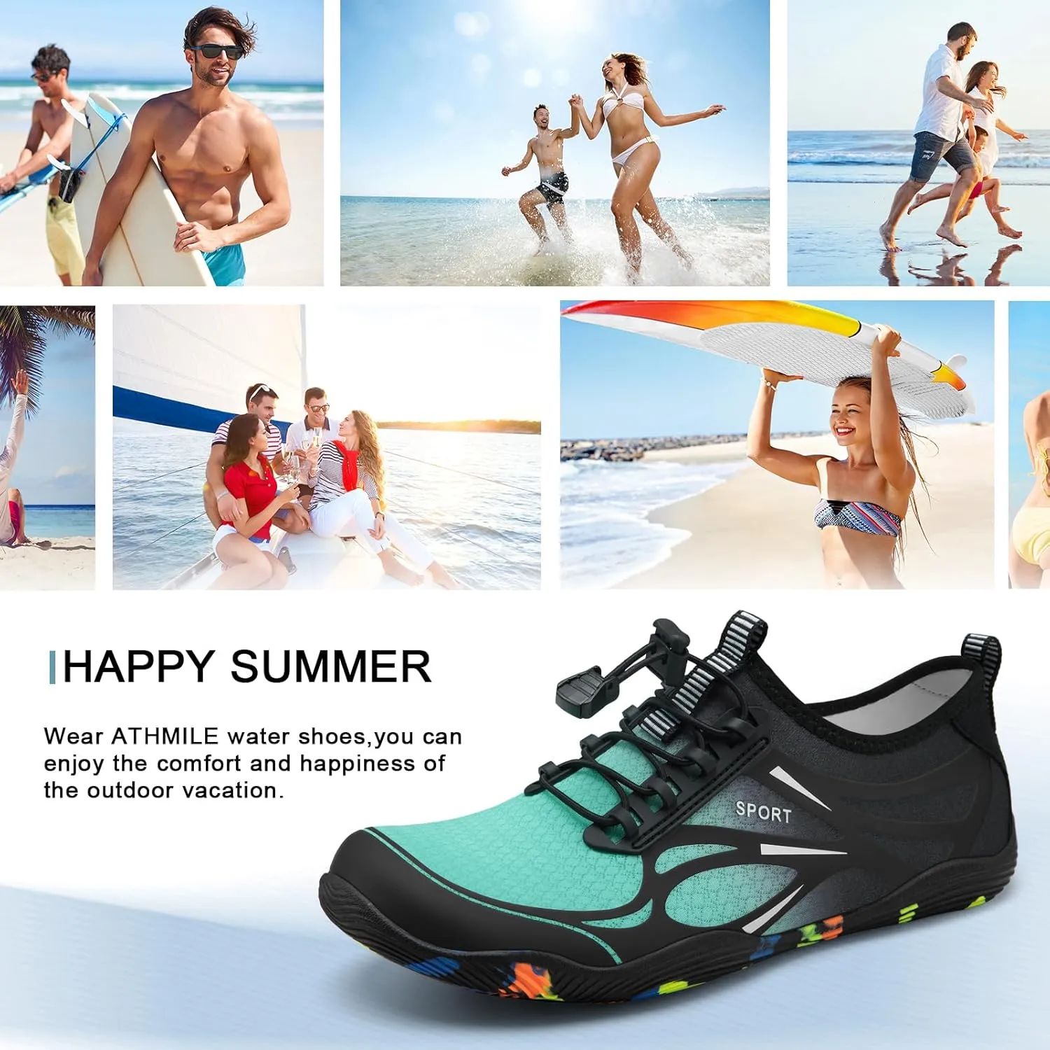 ATHMILE Water Shoes for Men Women River Shoes Adult Swim Beach Lake Pool Aqua Socks Barefoot Quick Dry for Hiking Surfing Kayaking Cruise Ship Essentials