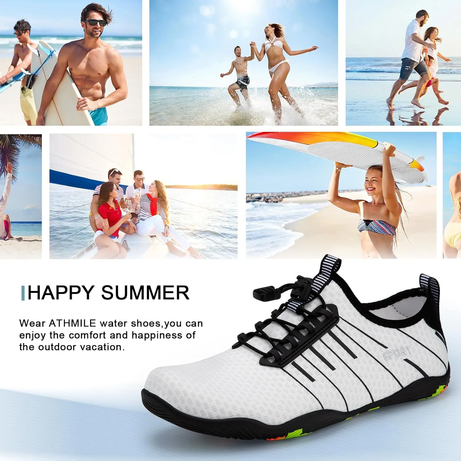 ATHMILE Water Shoes for Men Women River Shoes Adult Swim Beach Lake Pool Aqua Socks Barefoot Quick Dry for Hiking Surfing Kayaking Cruise Ship Essentials