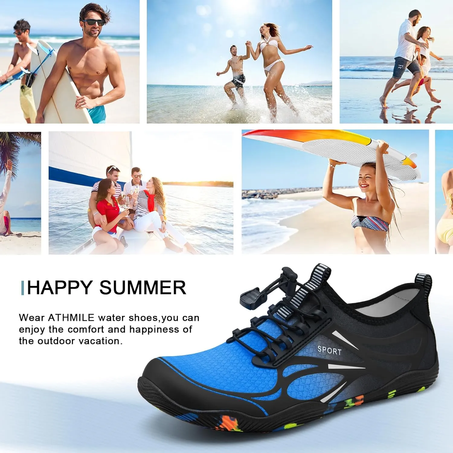 ATHMILE Water Shoes for Men Women River Shoes Adult Swim Beach Lake Pool Aqua Socks Barefoot Quick Dry for Hiking Surfing Kayaking Cruise Ship Essentials