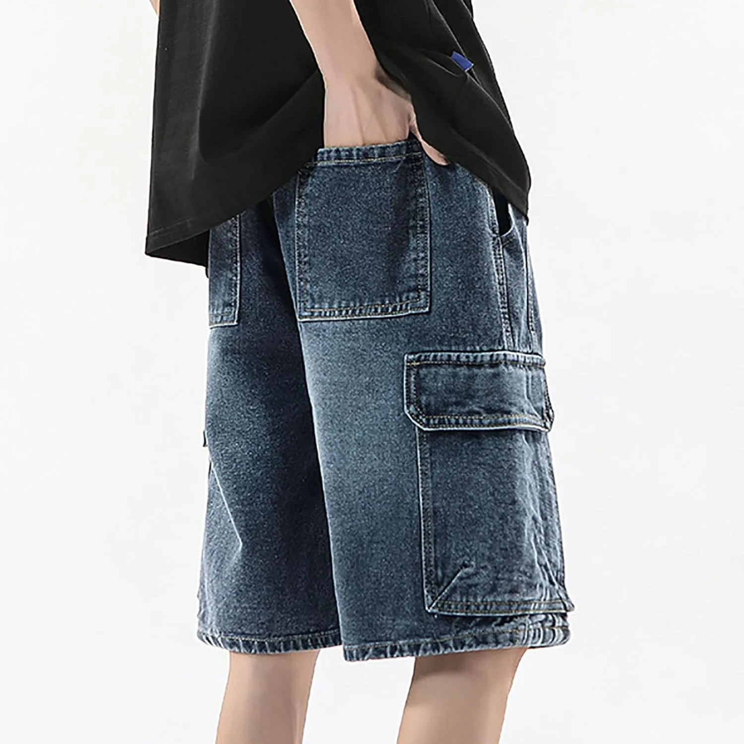 Baggy Jean Shorts for Men Summer Casual Loose Fit Y2K Hip Hop Skateboard Denim Shorts with Pockets