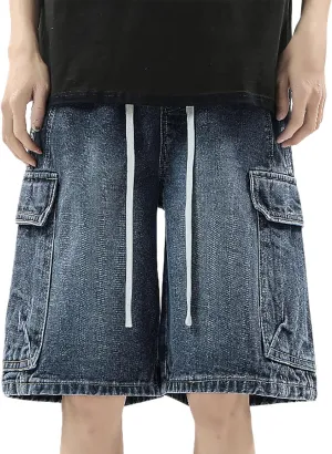 Baggy Jean Shorts for Men Summer Casual Loose Fit Y2K Hip Hop Skateboard Denim Shorts with Pockets