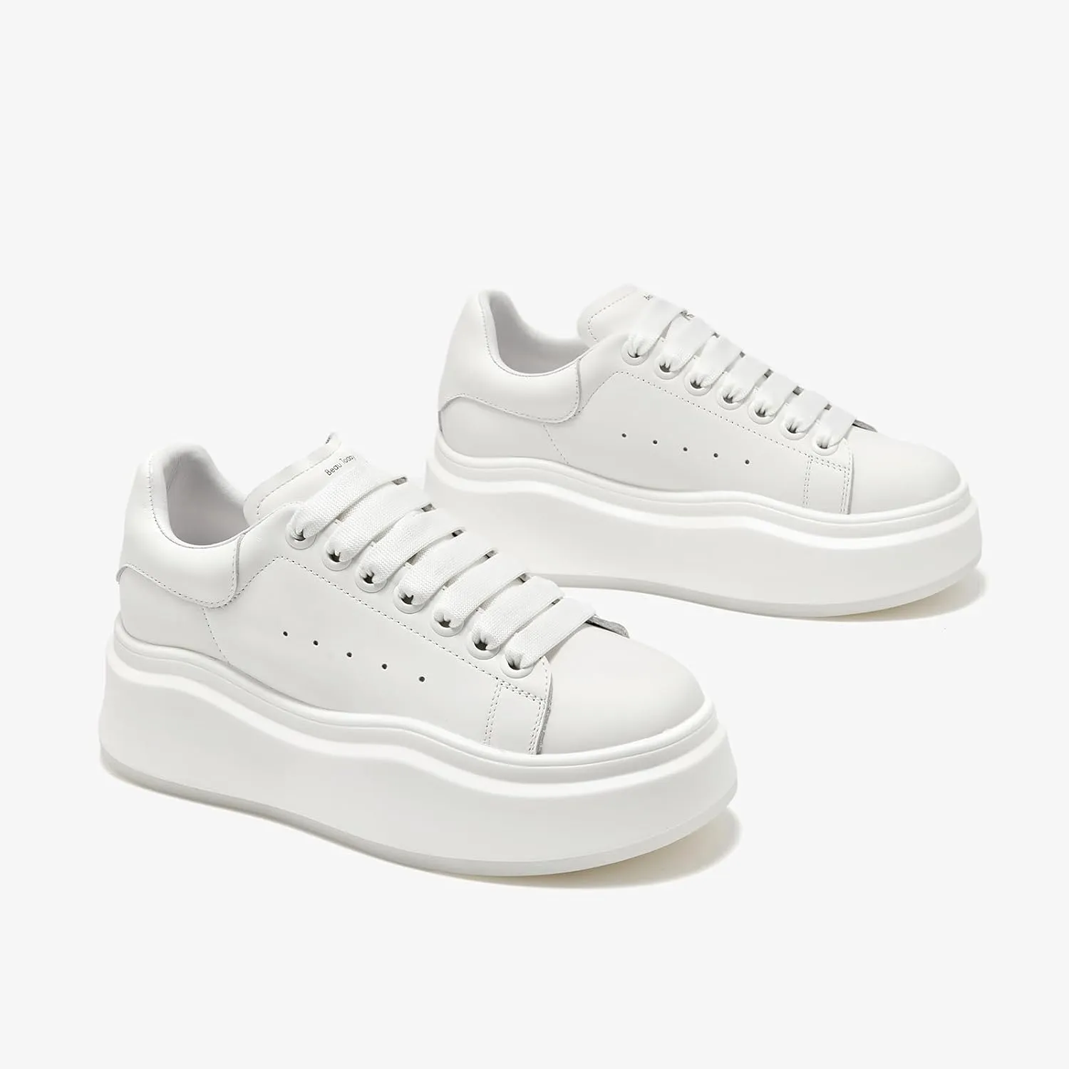 BEAU TODAY Platform White Sneakers for Women, Womens Leather Casual Tennis Shoes, Chunky Fashion Cute Comfortable Lace-up Slip-on Dress Sneakers