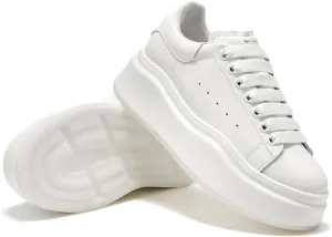 BEAU TODAY Platform White Sneakers for Women, Womens Leather Casual Tennis Shoes, Chunky Fashion Cute Comfortable Lace-up Slip-on Dress Sneakers