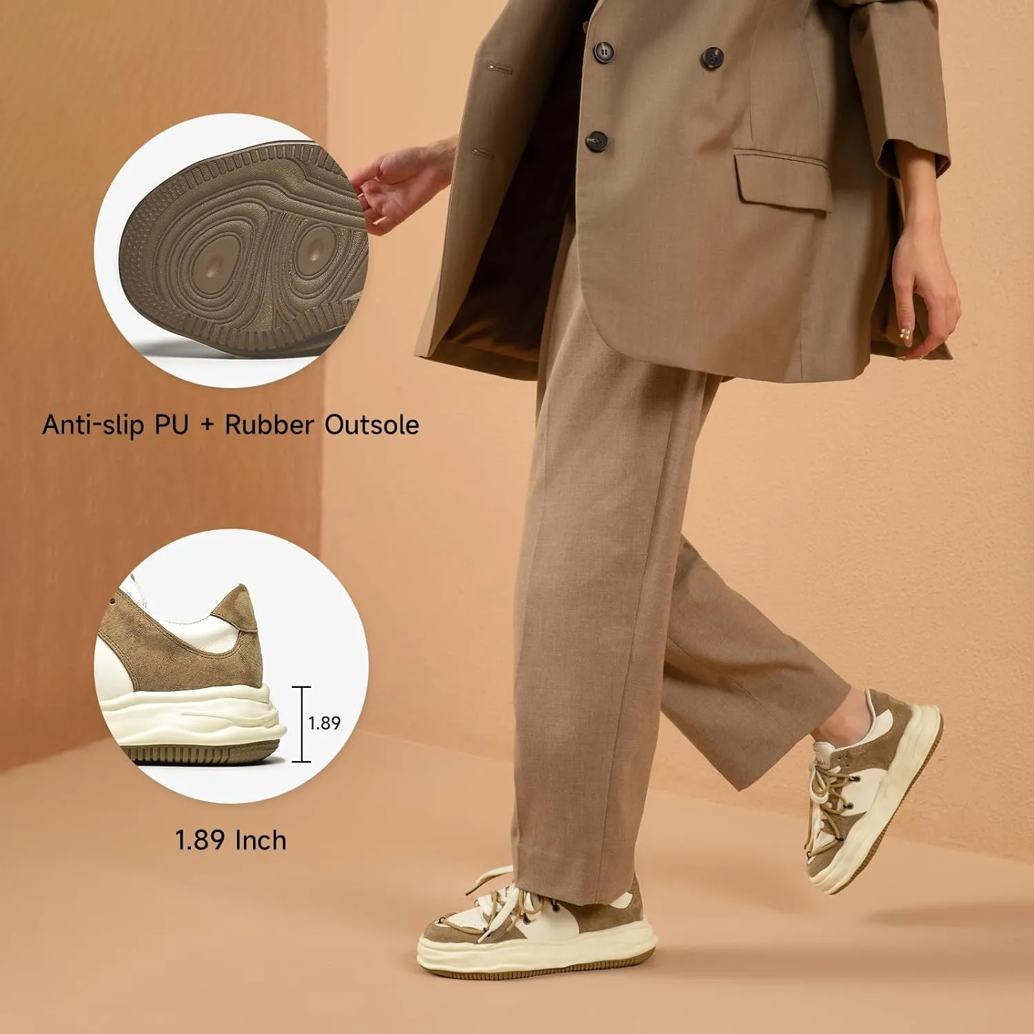 BEAU TODAY Women's Platform Fashion Sneakers, Chunky Sneakers for Women, Lightweight Comfortable Walking Shoes Lace Up Casual Shoes for Outdoor Work