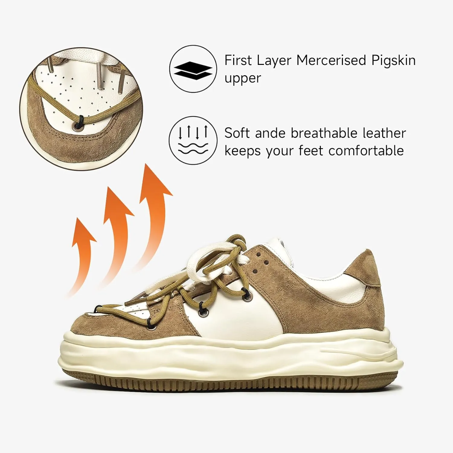 BEAU TODAY Women's Platform Fashion Sneakers, Chunky Sneakers for Women, Lightweight Comfortable Walking Shoes Lace Up Casual Shoes for Outdoor Work