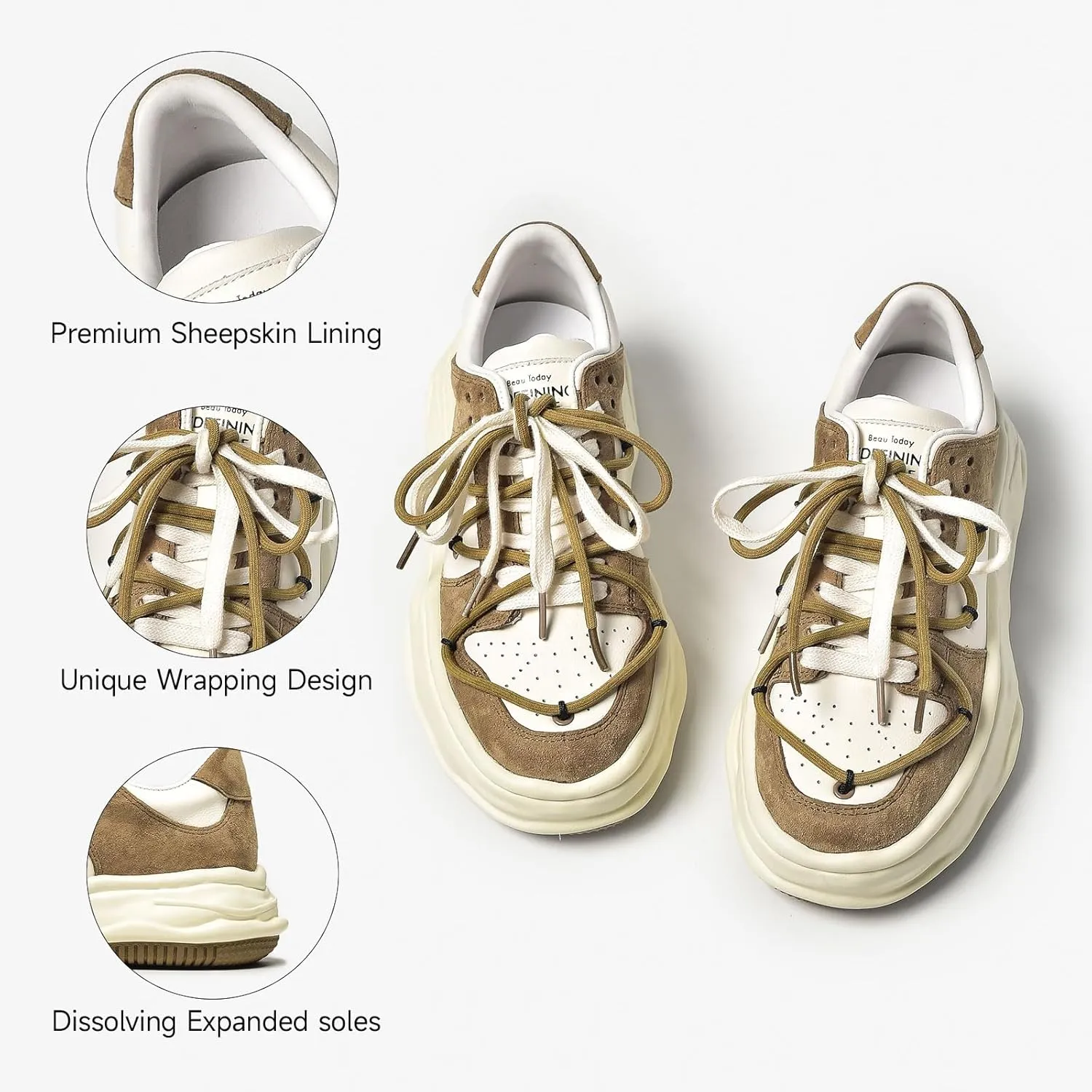 BEAU TODAY Women's Platform Fashion Sneakers, Chunky Sneakers for Women, Lightweight Comfortable Walking Shoes Lace Up Casual Shoes for Outdoor Work