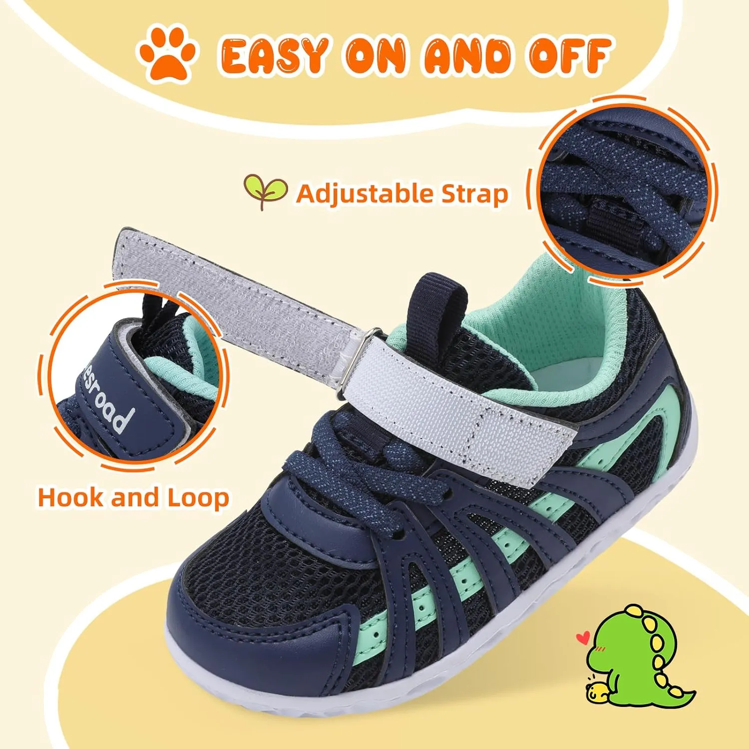 Besroad Toddler Shoes Boys Girls Barefoot Sneakers Kids Breathable Walking Shoes Lightweight Strap Non-Slip Sole Tennis Shoes
