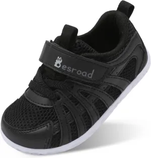 Besroad Toddler Shoes Boys Girls Barefoot Sneakers Kids Breathable Walking Shoes Lightweight Strap Non-Slip Sole Tennis Shoes