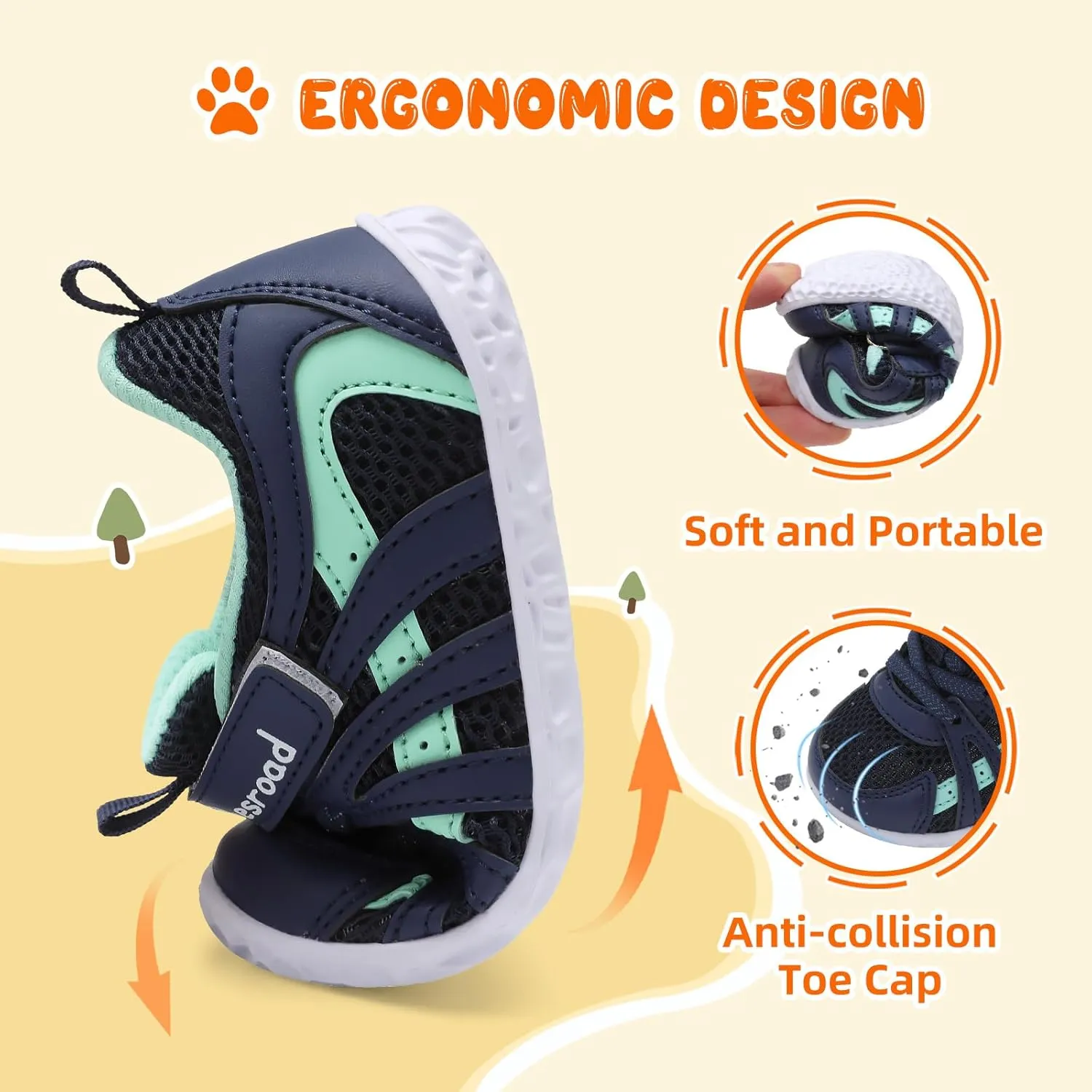 Besroad Toddler Shoes Boys Girls Barefoot Sneakers Kids Breathable Walking Shoes Lightweight Strap Non-Slip Sole Tennis Shoes
