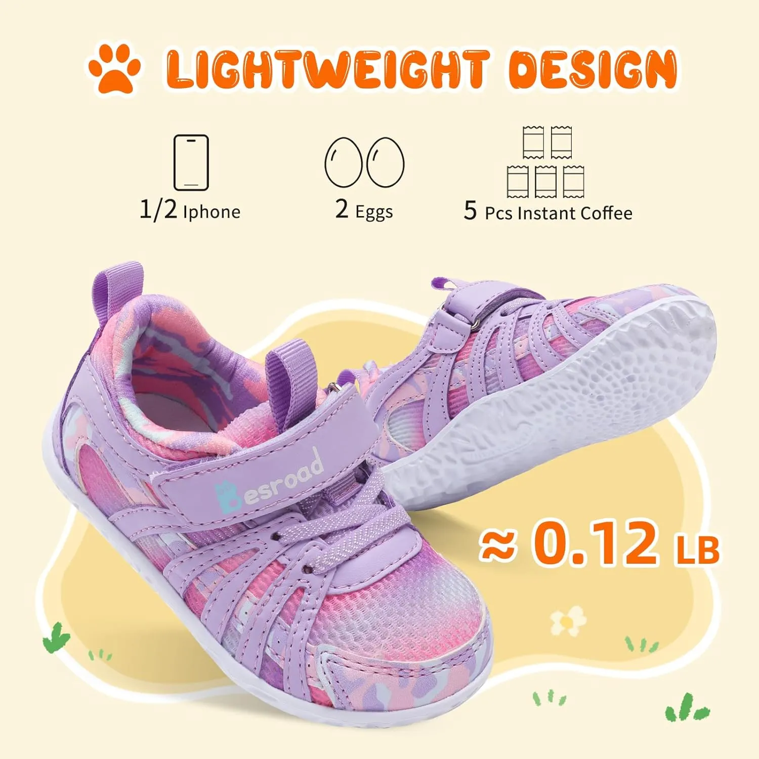 Besroad Toddler Shoes Boys Girls Barefoot Sneakers Kids Breathable Walking Shoes Lightweight Strap Non-Slip Sole Tennis Shoes