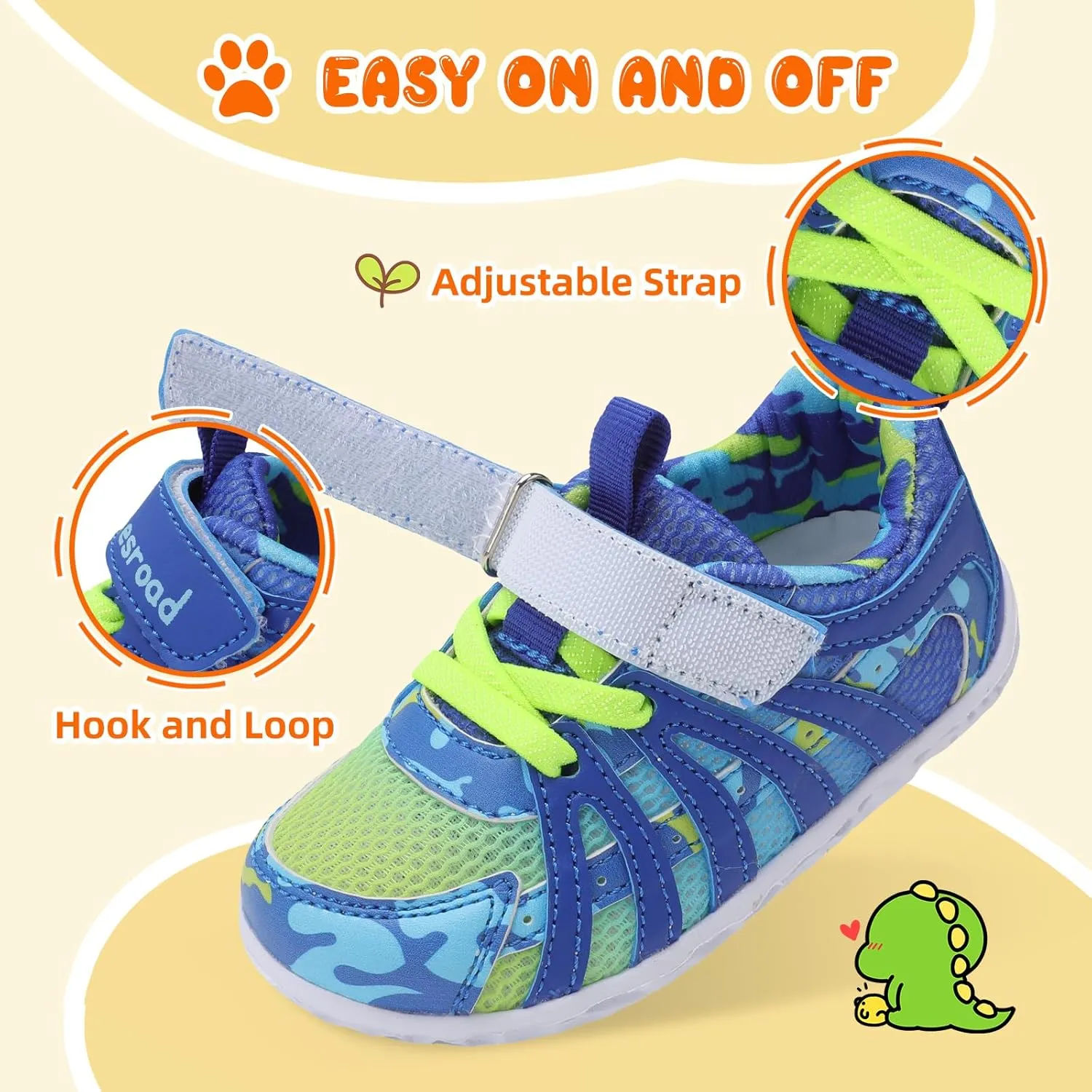 Besroad Toddler Shoes Boys Girls Barefoot Sneakers Kids Breathable Walking Shoes Lightweight Strap Non-Slip Sole Tennis Shoes