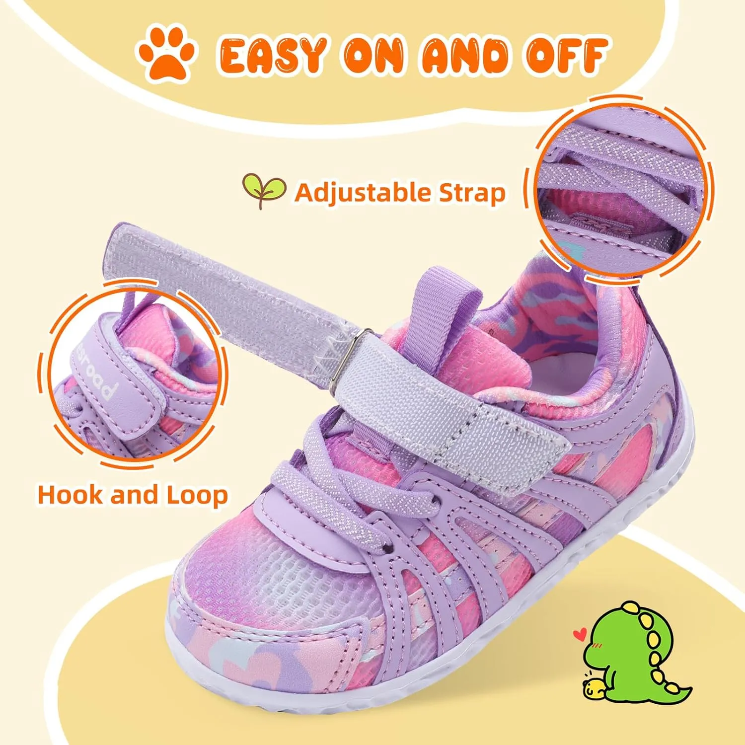 Besroad Toddler Shoes Boys Girls Barefoot Sneakers Kids Breathable Walking Shoes Lightweight Strap Non-Slip Sole Tennis Shoes