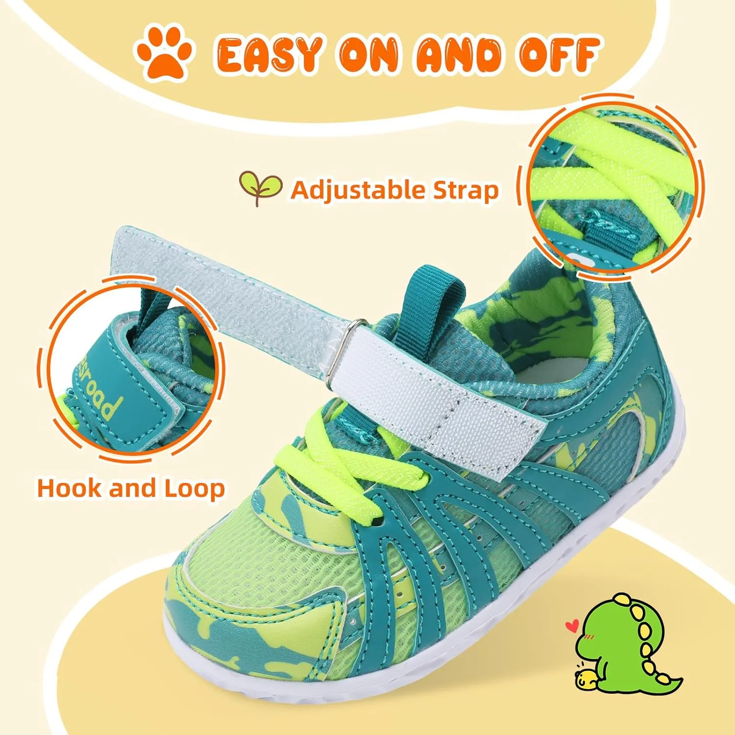 Besroad Toddler Shoes Boys Girls Barefoot Sneakers Kids Breathable Walking Shoes Lightweight Strap Non-Slip Sole Tennis Shoes