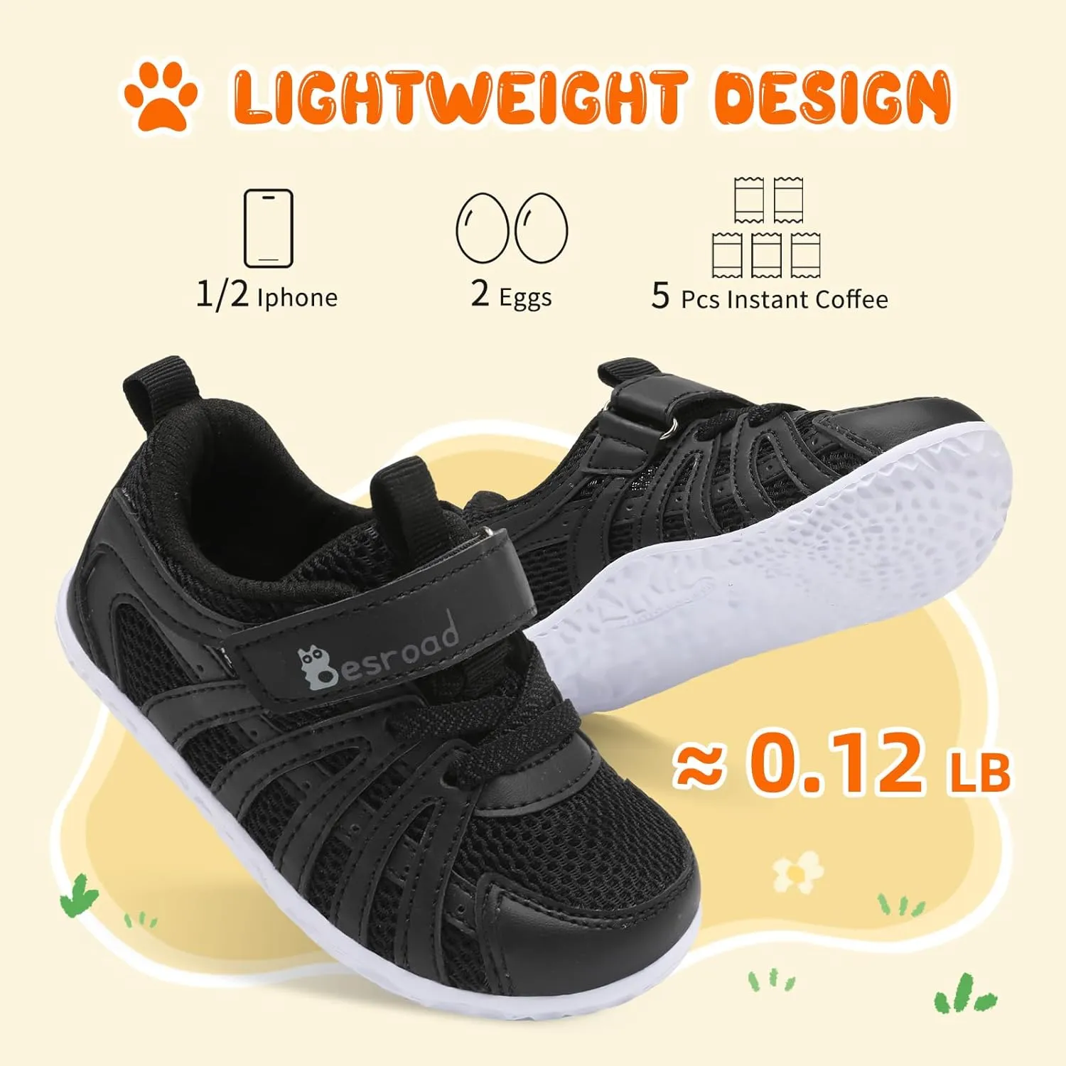 Besroad Toddler Shoes Boys Girls Barefoot Sneakers Kids Breathable Walking Shoes Lightweight Strap Non-Slip Sole Tennis Shoes
