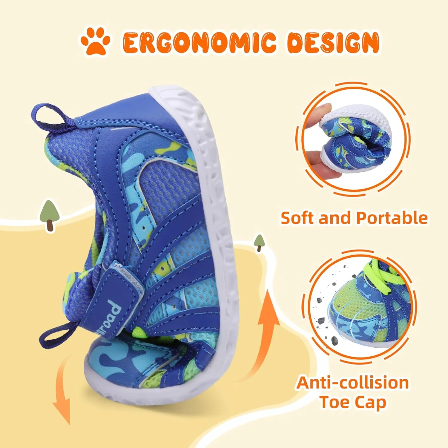 Besroad Toddler Shoes Boys Girls Barefoot Sneakers Kids Breathable Walking Shoes Lightweight Strap Non-Slip Sole Tennis Shoes