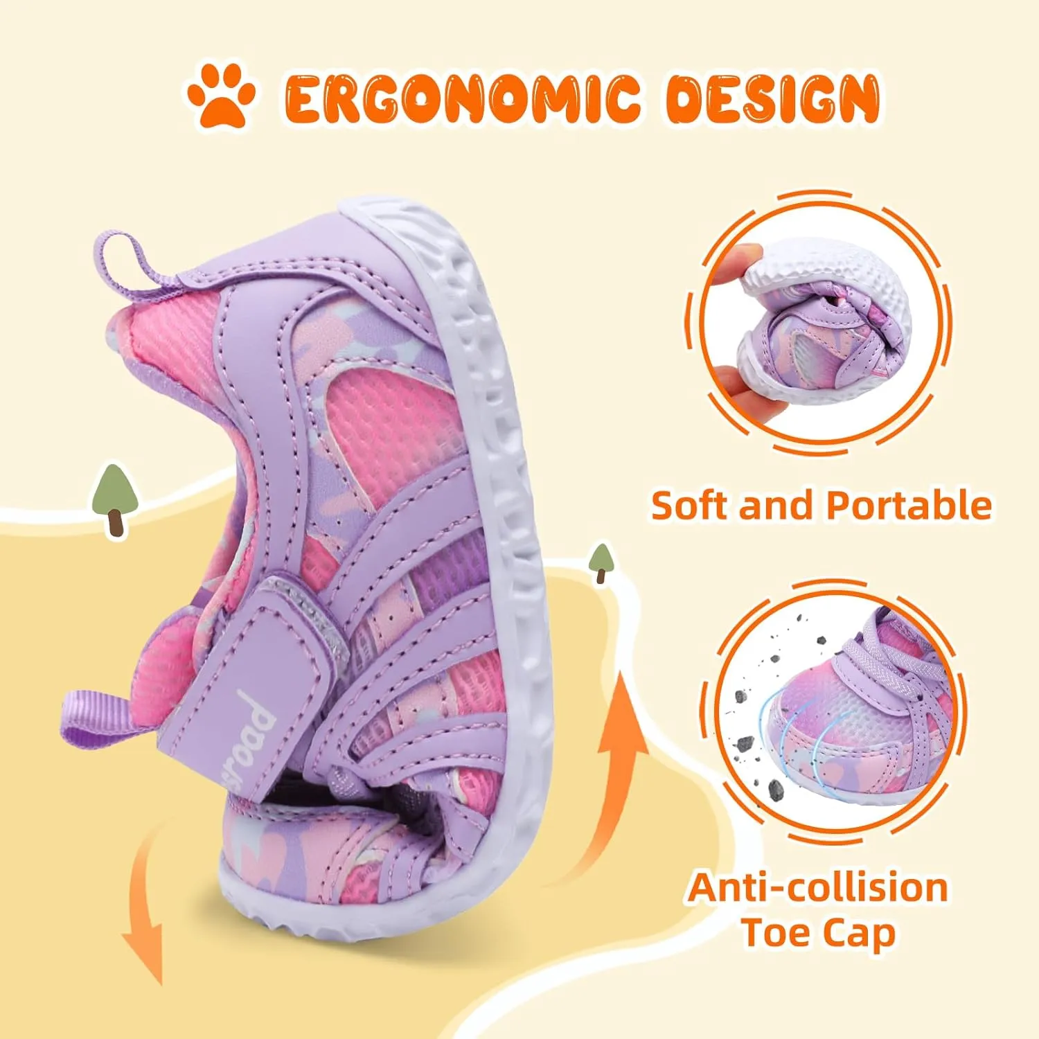 Besroad Toddler Shoes Boys Girls Barefoot Sneakers Kids Breathable Walking Shoes Lightweight Strap Non-Slip Sole Tennis Shoes