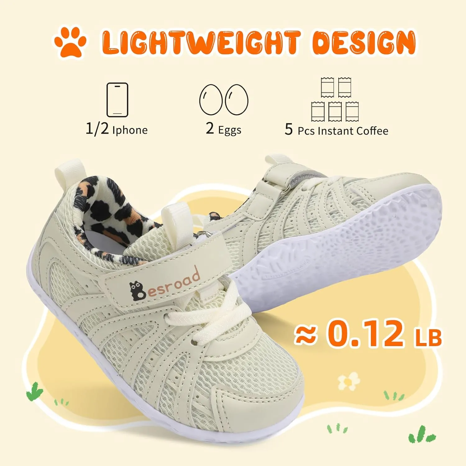Besroad Toddler Shoes Boys Girls Barefoot Sneakers Kids Breathable Walking Shoes Lightweight Strap Non-Slip Sole Tennis Shoes