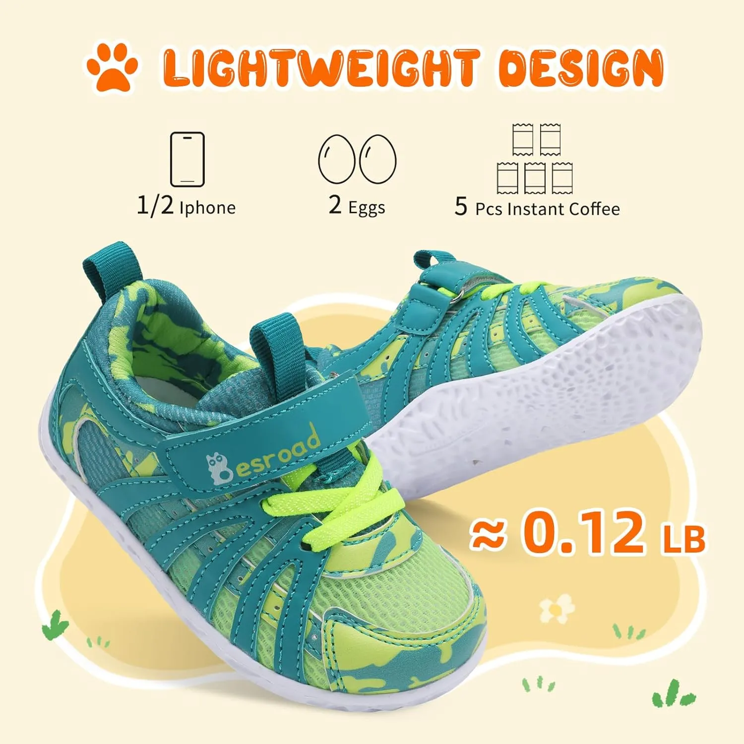 Besroad Toddler Shoes Boys Girls Barefoot Sneakers Kids Breathable Walking Shoes Lightweight Strap Non-Slip Sole Tennis Shoes