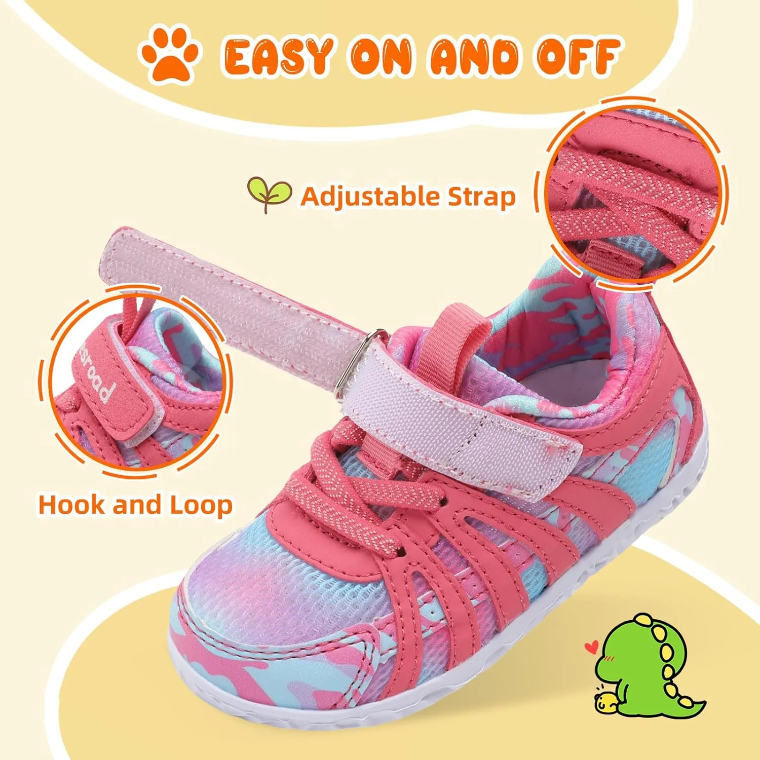 Besroad Toddler Shoes Boys Girls Barefoot Sneakers Kids Breathable Walking Shoes Lightweight Strap Non-Slip Sole Tennis Shoes