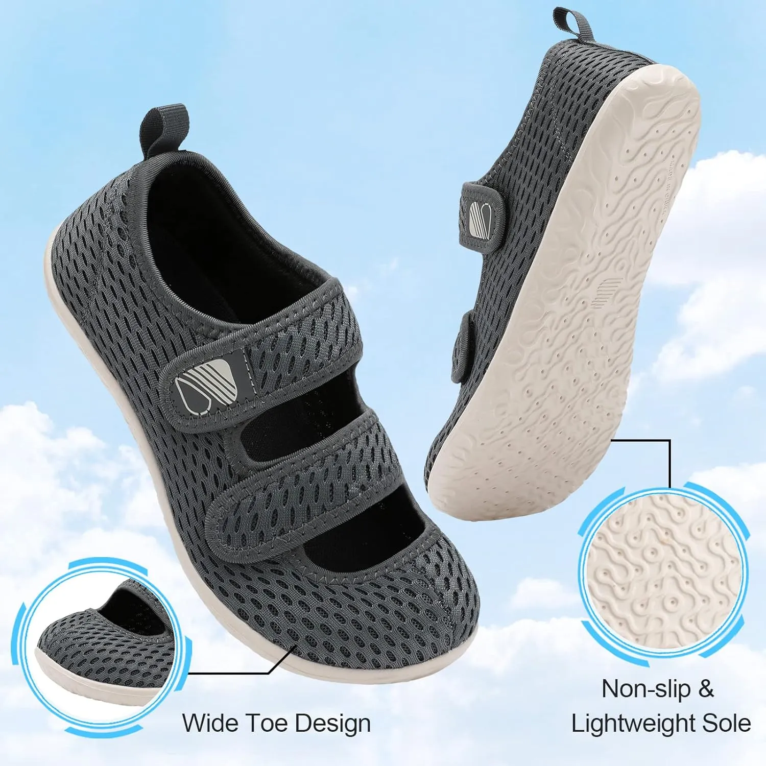 Besroad Womens Mens Lightweight Walking Shoes Adjustable Wide Diabetic Slippers Non-slip Sneakers Sandals