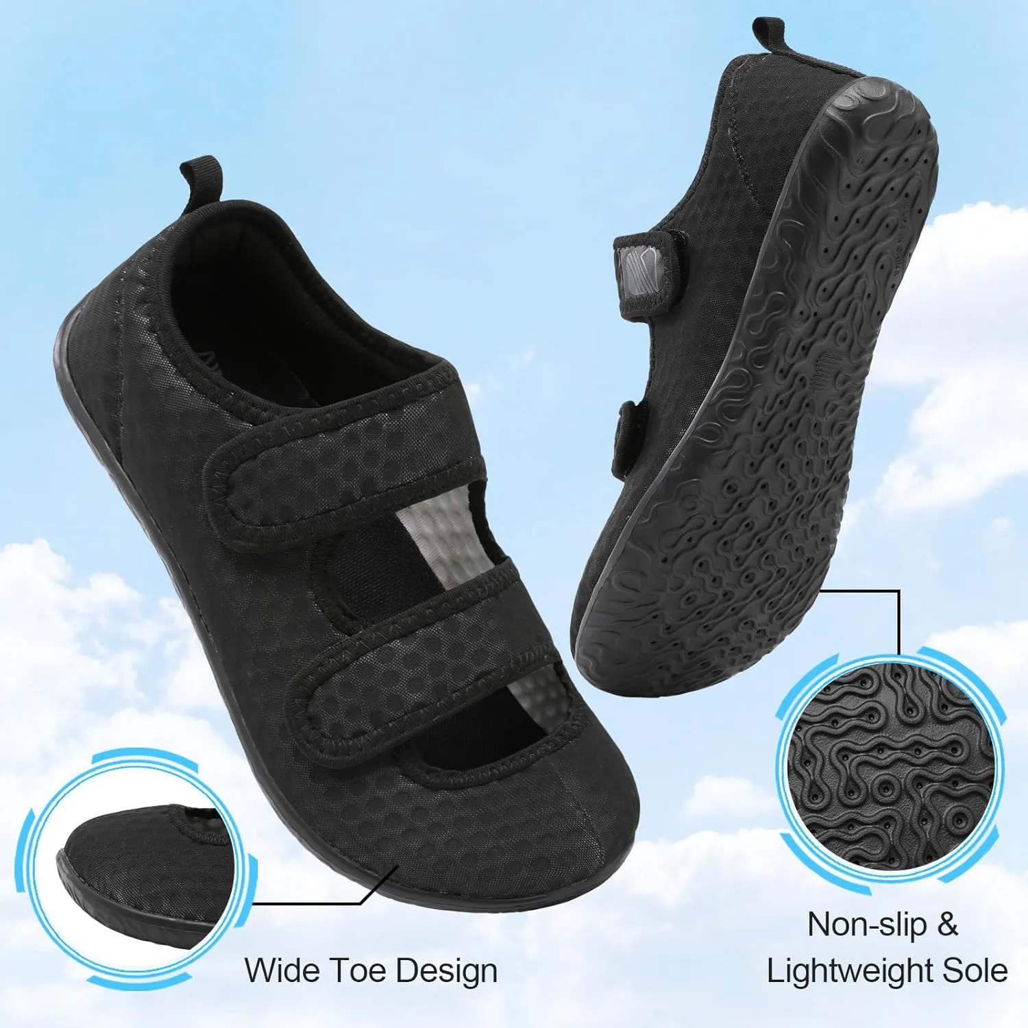 Besroad Womens Mens Lightweight Walking Shoes Adjustable Wide Diabetic Slippers Non-slip Sneakers Sandals
