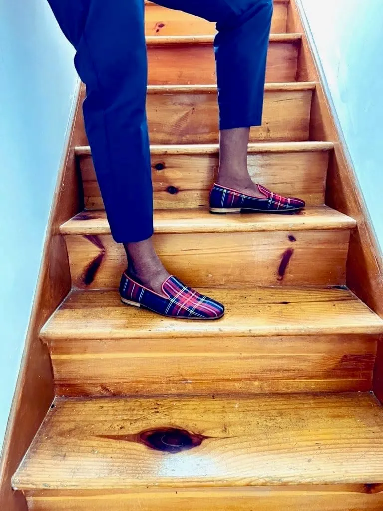 Blue and Red Tartan Plaid Print Slip-On Loafer