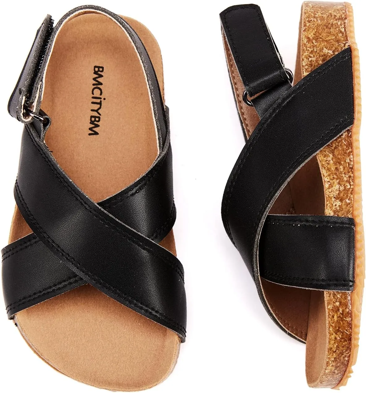 BMCiTYBM Toddler Boys Girls Sandals Open Toe Arch Support Slides Adjustable Straps Cork Footbed Slippers for Indoor Outdoor
