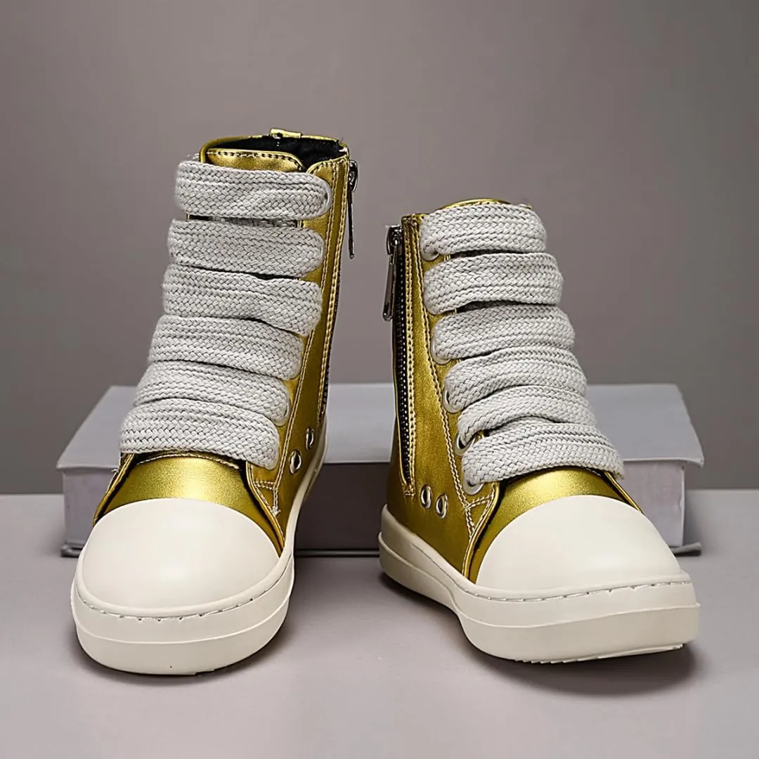 Boys Girls High Top Sneakers PU Leather Lace Up Platform Walking Shoes with Zipper