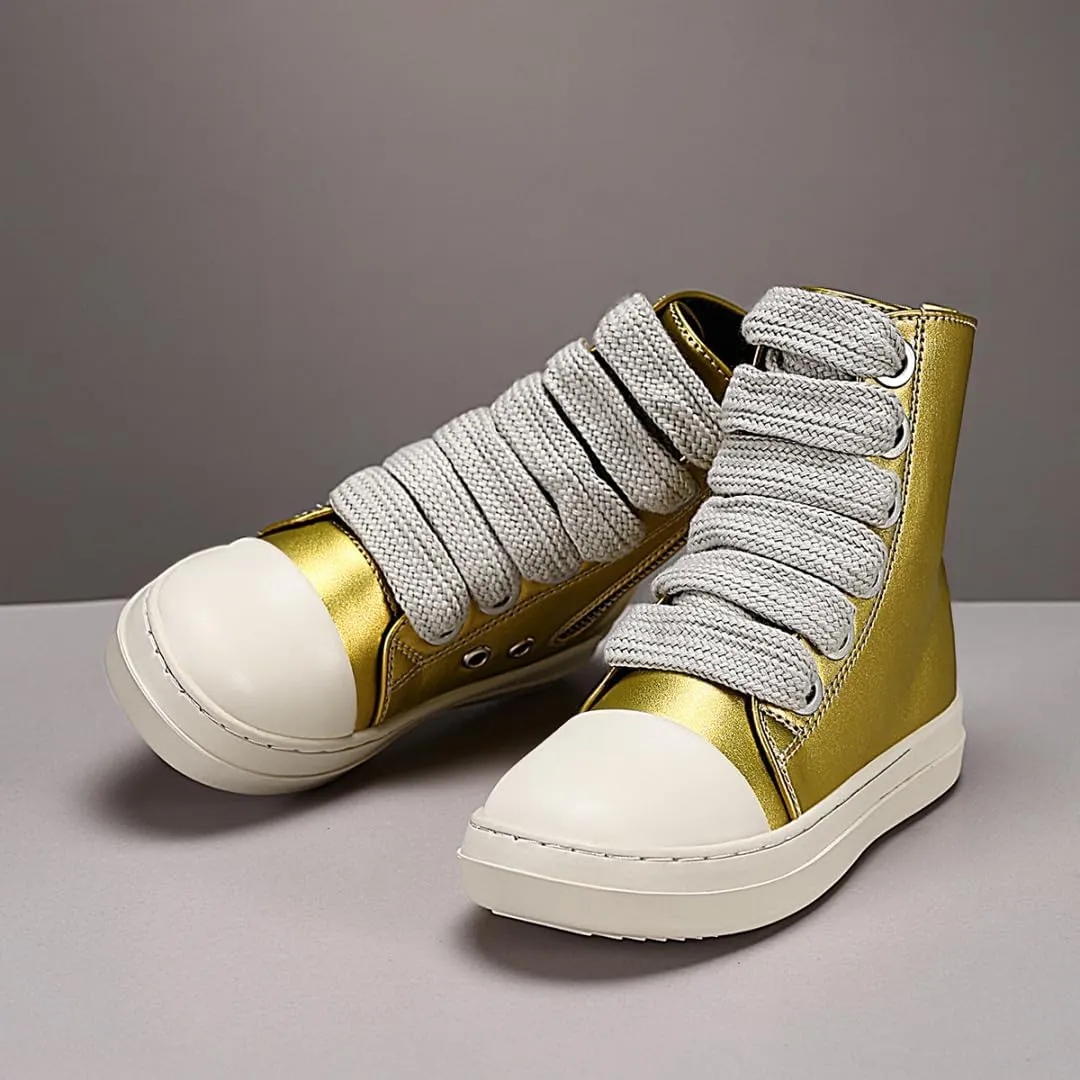Boys Girls High Top Sneakers PU Leather Lace Up Platform Walking Shoes with Zipper