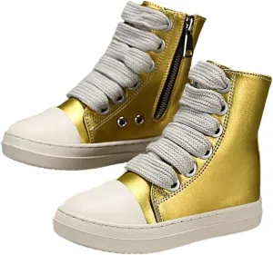 Boys Girls High Top Sneakers PU Leather Lace Up Platform Walking Shoes with Zipper