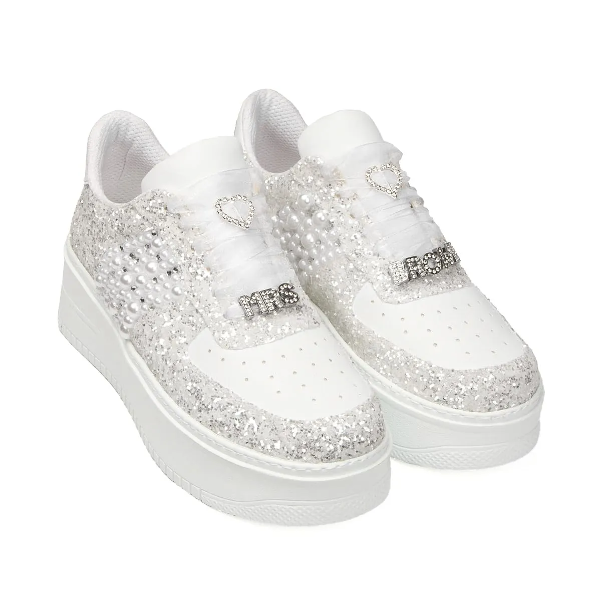 Bridal Shoes Wedding Sneakers, Personalized Shoes for Bride, Lace Bridal Tennis Shoes, bride platform shoes flat sole (41 EUR / 9,5 US)