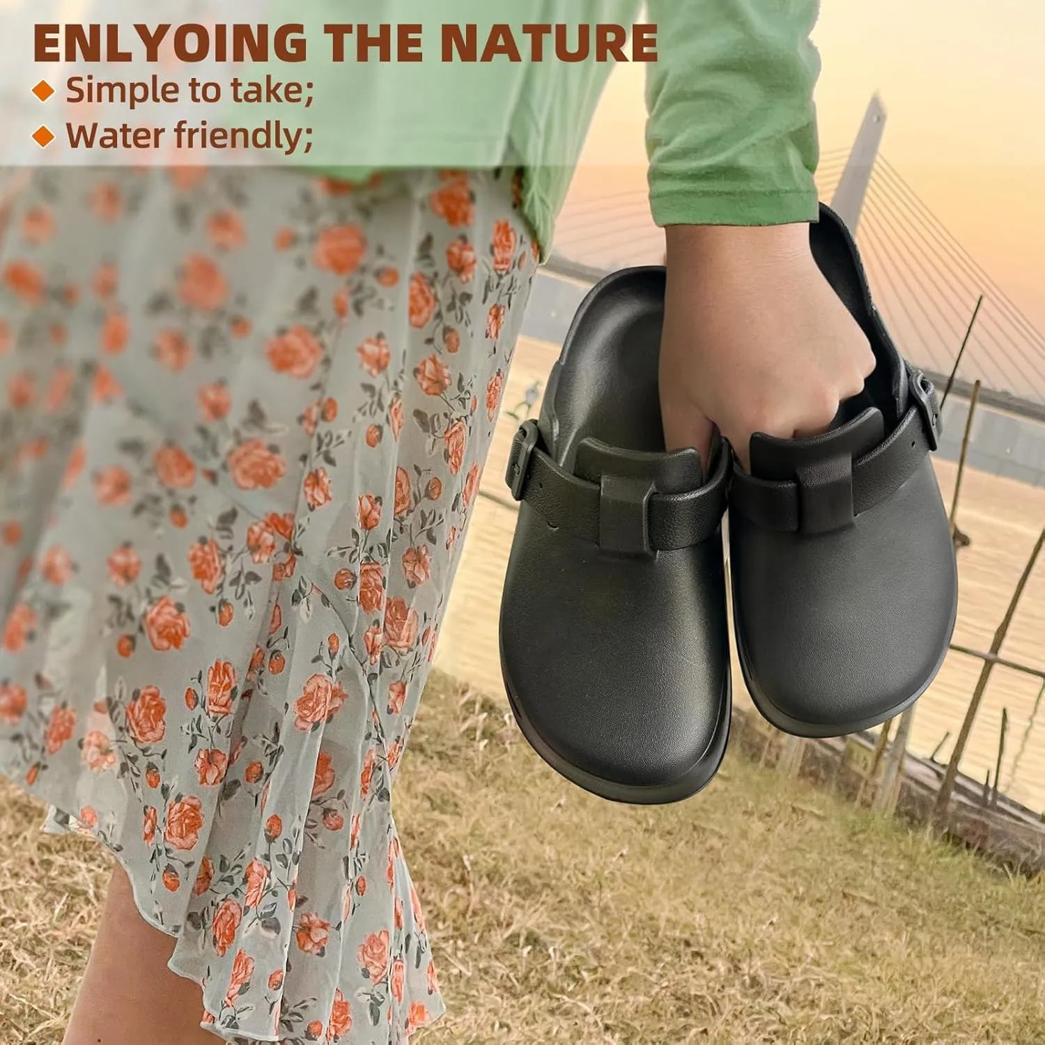 BULLIANT Women Clogs, Adjustable Sandals Slip-on Water Shoes Unisex with Cushioned Footbed,Comfortable Lightweight