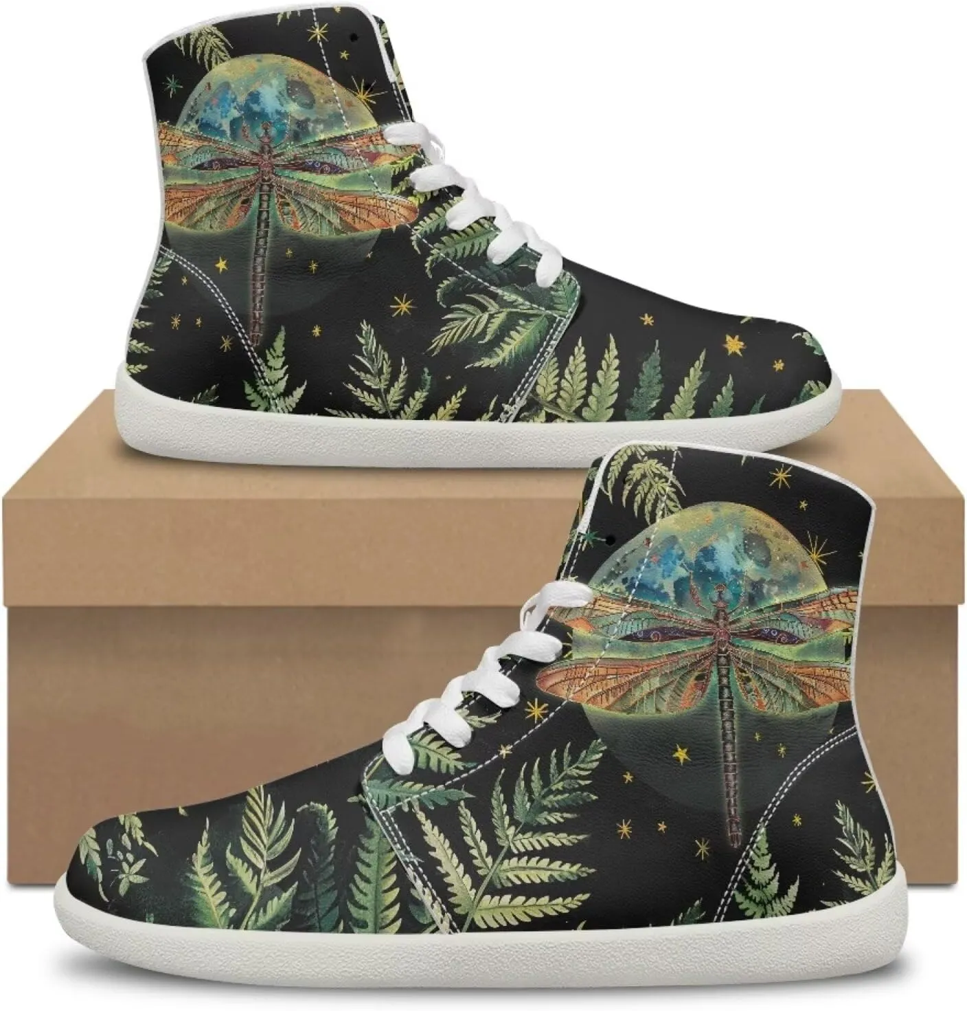 Butterfly Dragonfly Print High Tops Running Sneakers for Women Men Fitness Ankle Support Shoes