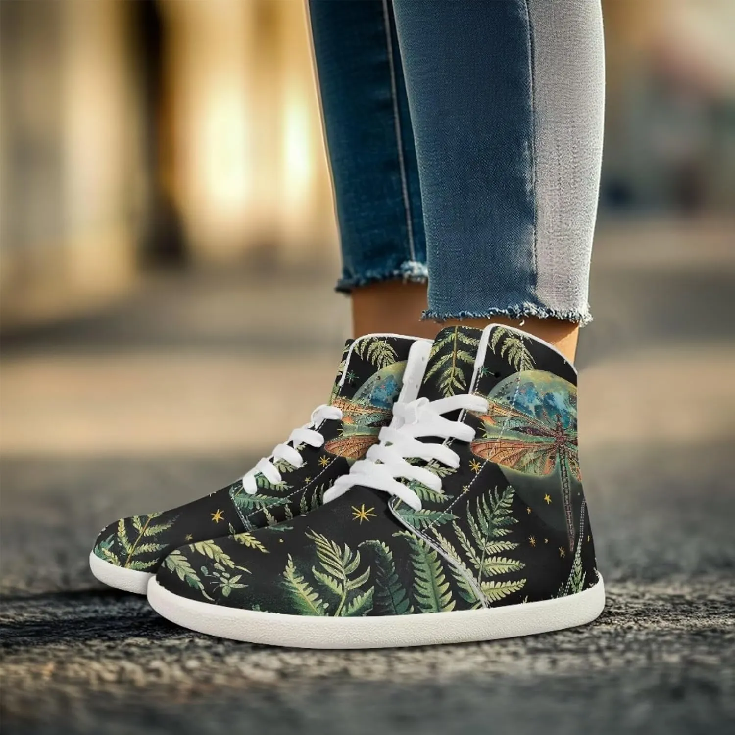 Butterfly Dragonfly Print High Tops Running Sneakers for Women Men Fitness Ankle Support Shoes