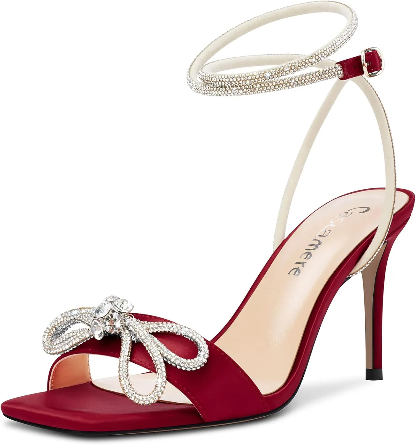 Castamere Mid Heel Open Toe Rhinestone Crystal Bow-knot Ankle Strap Sandals Wedding Prom Summer 3.2 Inches Heels