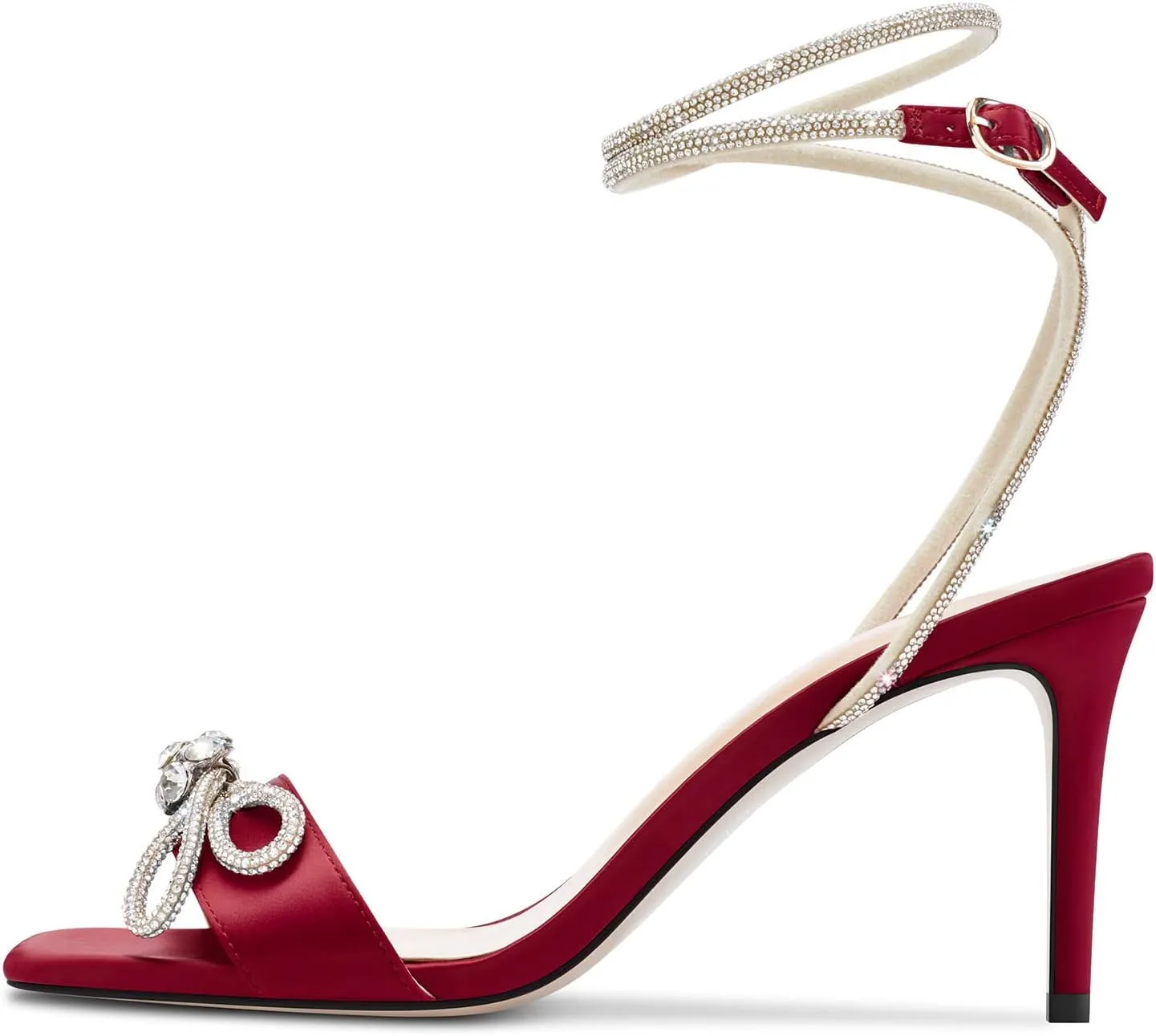 Castamere Mid Heel Open Toe Rhinestone Crystal Bow-knot Ankle Strap Sandals Wedding Prom Summer 3.2 Inches Heels