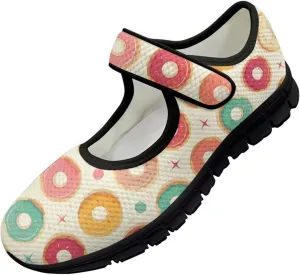 chaqlin Mary Jane Shoes Women Flats Food Print Tennis Mesh Shoe Non Slip Breathable Sneaker Wide Round Toe Comfy Walking Sneakers