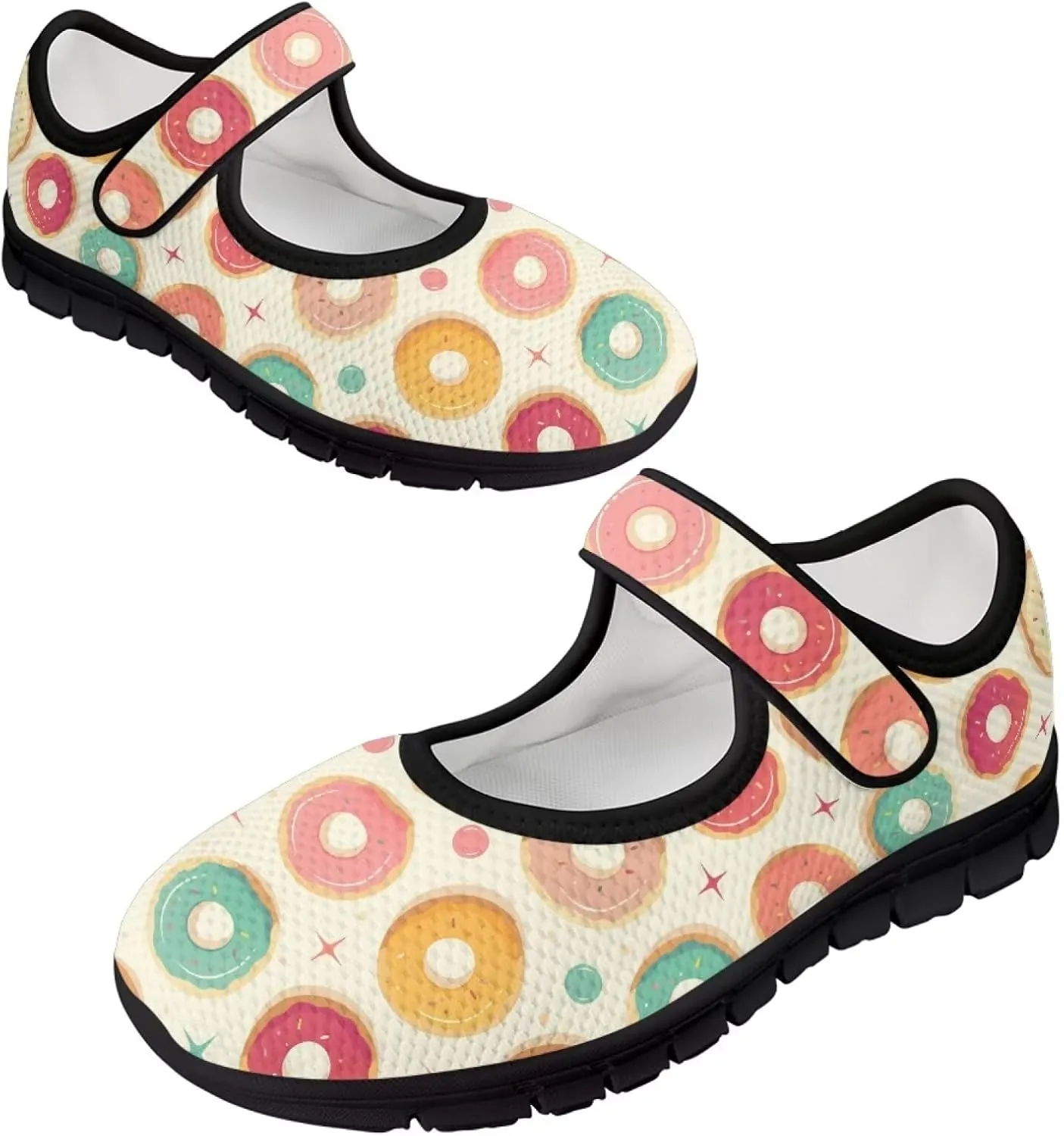 chaqlin Mary Jane Shoes Women Flats Food Print Tennis Mesh Shoe Non Slip Breathable Sneaker Wide Round Toe Comfy Walking Sneakers