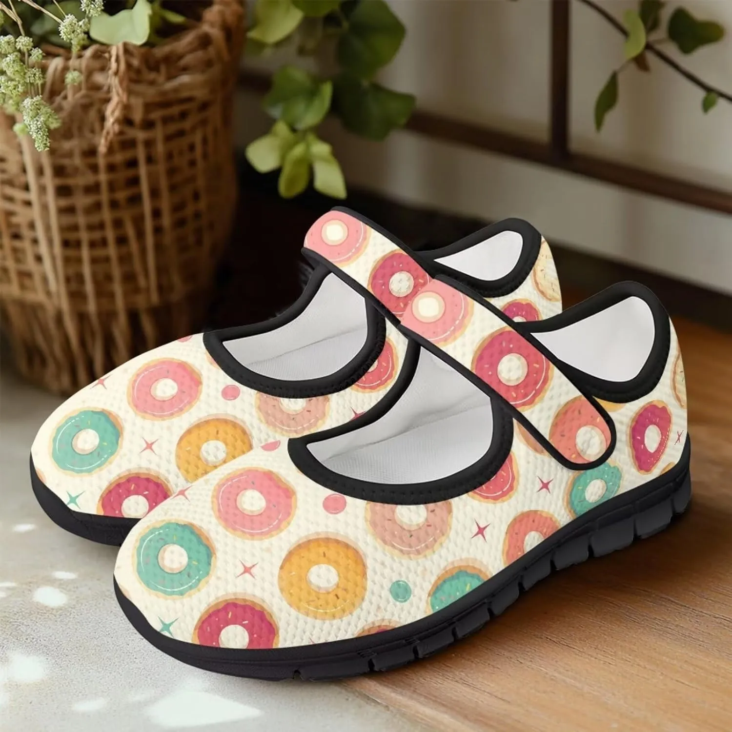 chaqlin Mary Jane Shoes Women Flats Food Print Tennis Mesh Shoe Non Slip Breathable Sneaker Wide Round Toe Comfy Walking Sneakers