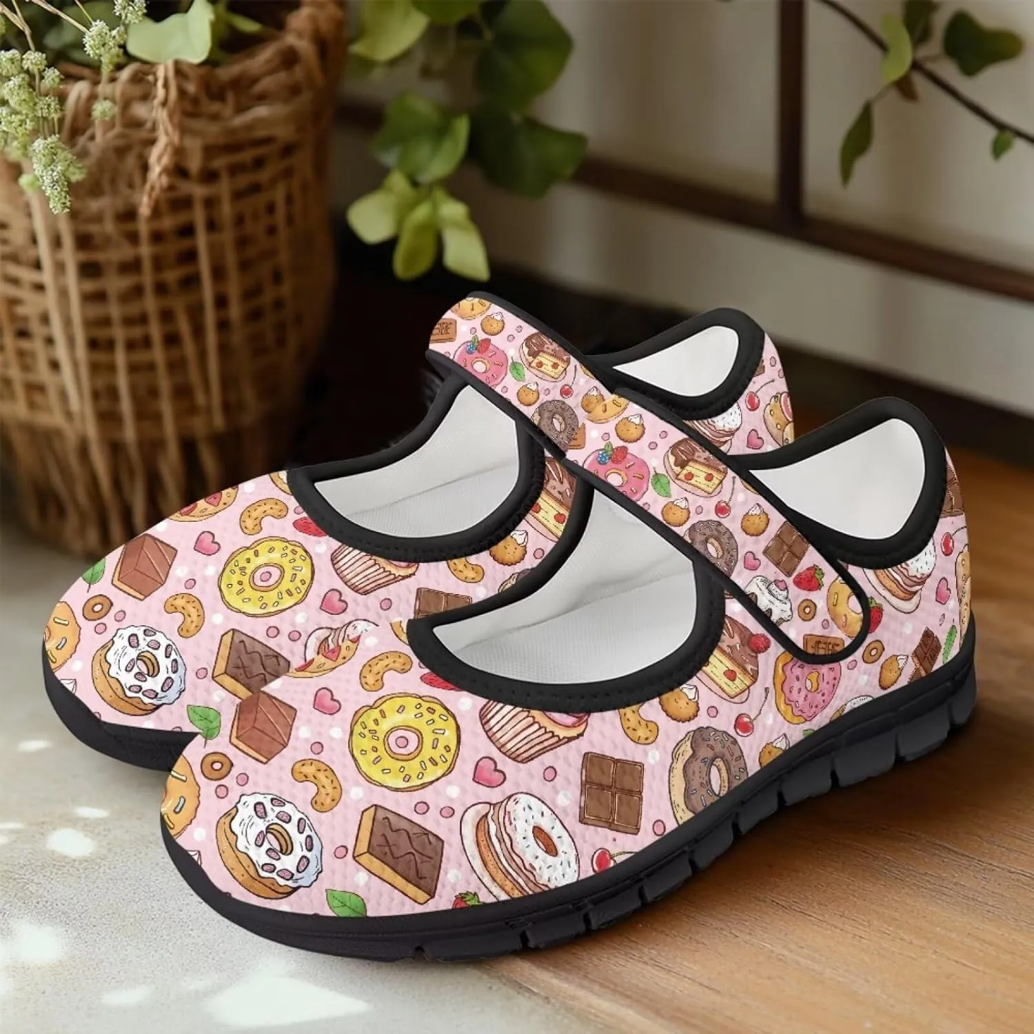 chaqlin Mary Jane Shoes Women Flats Food Print Tennis Mesh Shoe Non Slip Breathable Sneaker Wide Round Toe Comfy Walking Sneakers
