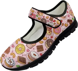 chaqlin Mary Jane Shoes Women Flats Food Print Tennis Mesh Shoe Non Slip Breathable Sneaker Wide Round Toe Comfy Walking Sneakers