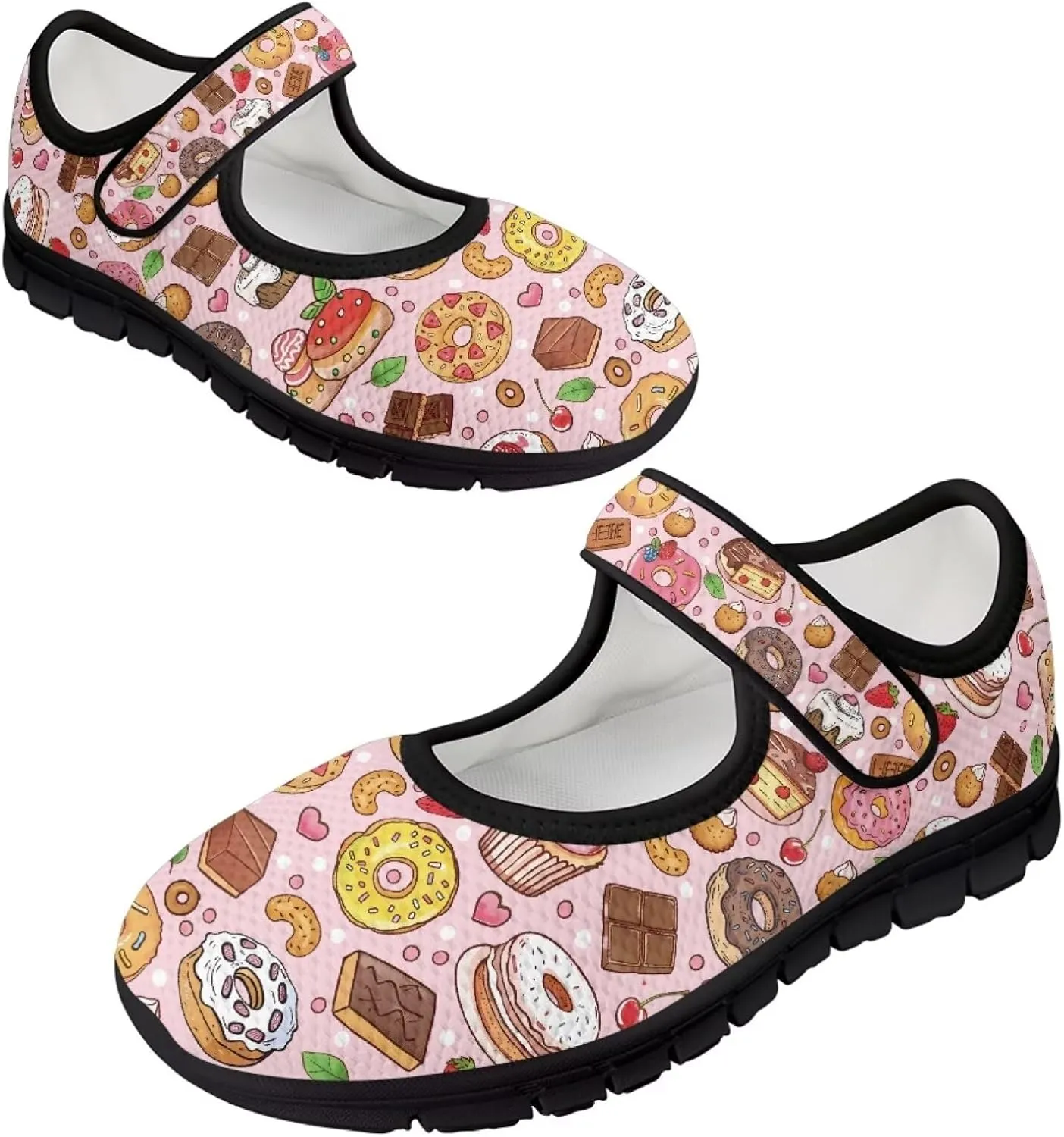 chaqlin Mary Jane Shoes Women Flats Food Print Tennis Mesh Shoe Non Slip Breathable Sneaker Wide Round Toe Comfy Walking Sneakers