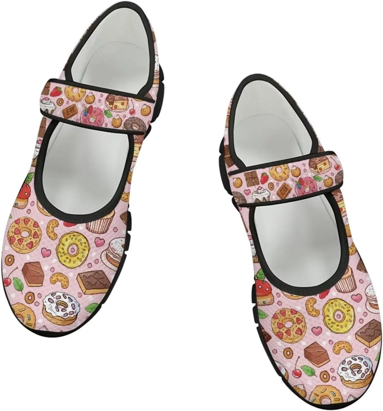 chaqlin Mary Jane Shoes Women Flats Food Print Tennis Mesh Shoe Non Slip Breathable Sneaker Wide Round Toe Comfy Walking Sneakers