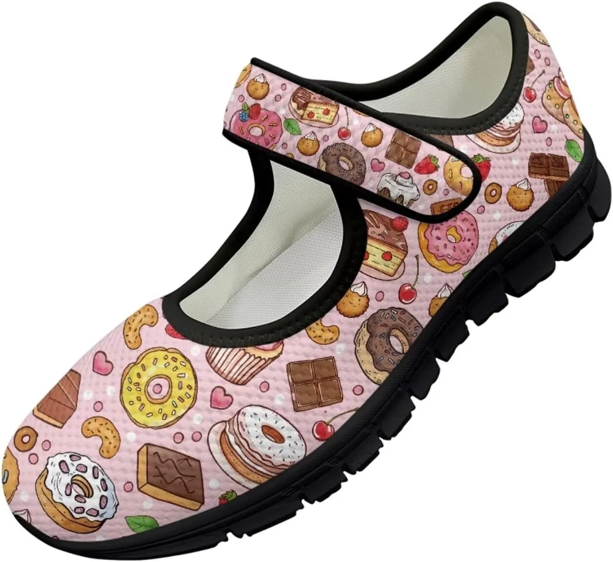chaqlin Mary Jane Shoes Women Flats Food Print Tennis Mesh Shoe Non Slip Breathable Sneaker Wide Round Toe Comfy Walking Sneakers
