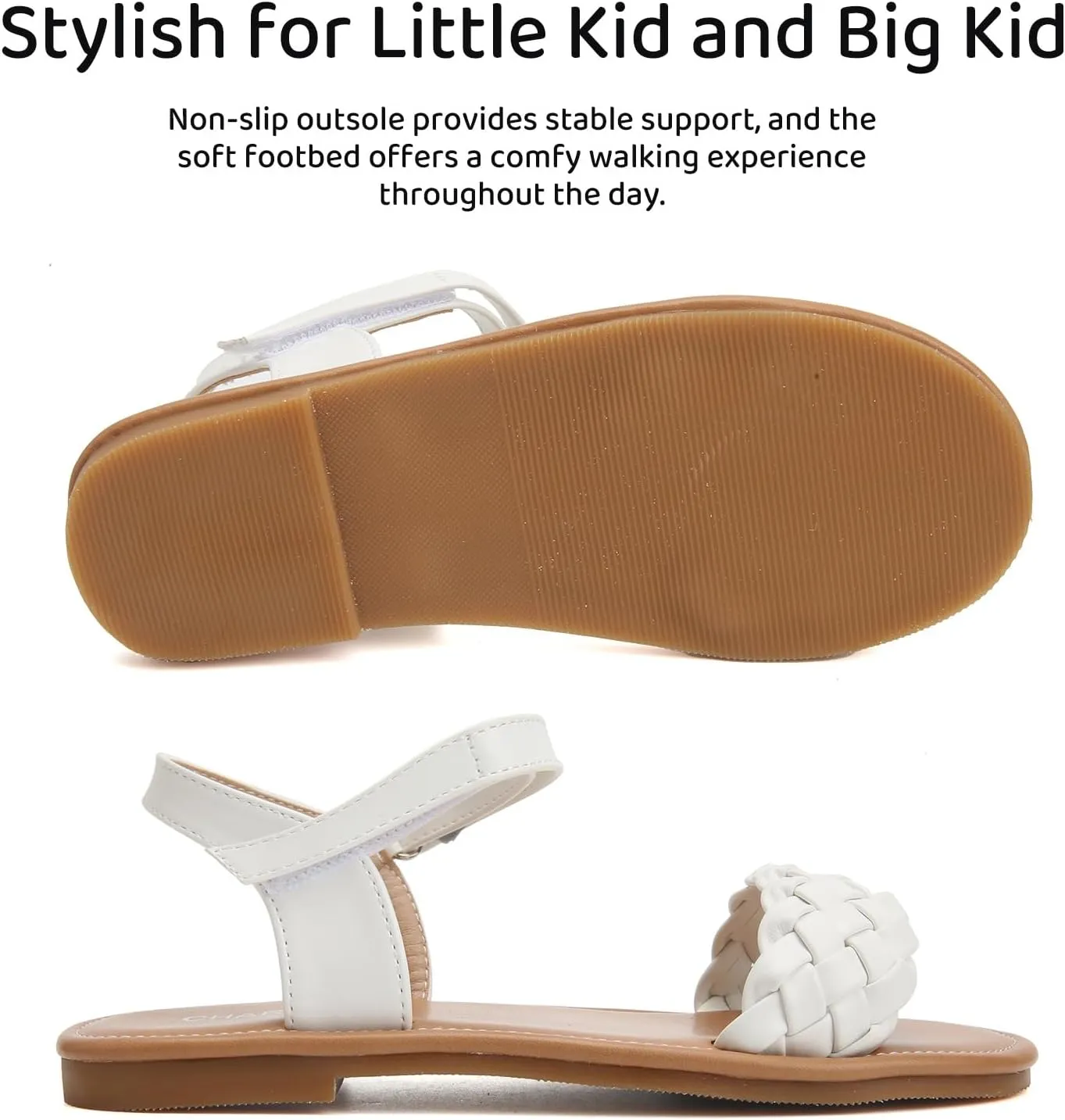 Charmivy Girls Sandals Braided Upper Flat Dress Sandals Round Open Toe Summer Shoes Little Kid/Big Kid