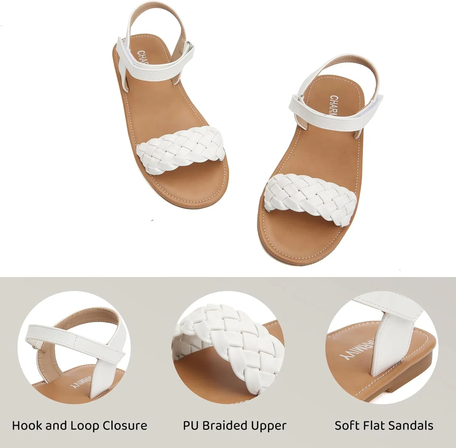 Charmivy Girls Sandals Braided Upper Flat Dress Sandals Round Open Toe Summer Shoes Little Kid/Big Kid